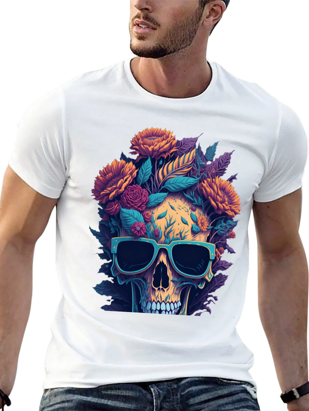 Camiseta Cráneo Floral con Gafas