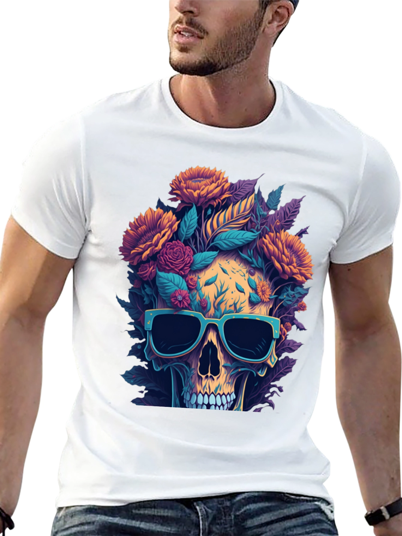Camiseta Cráneo Floral con Gafas