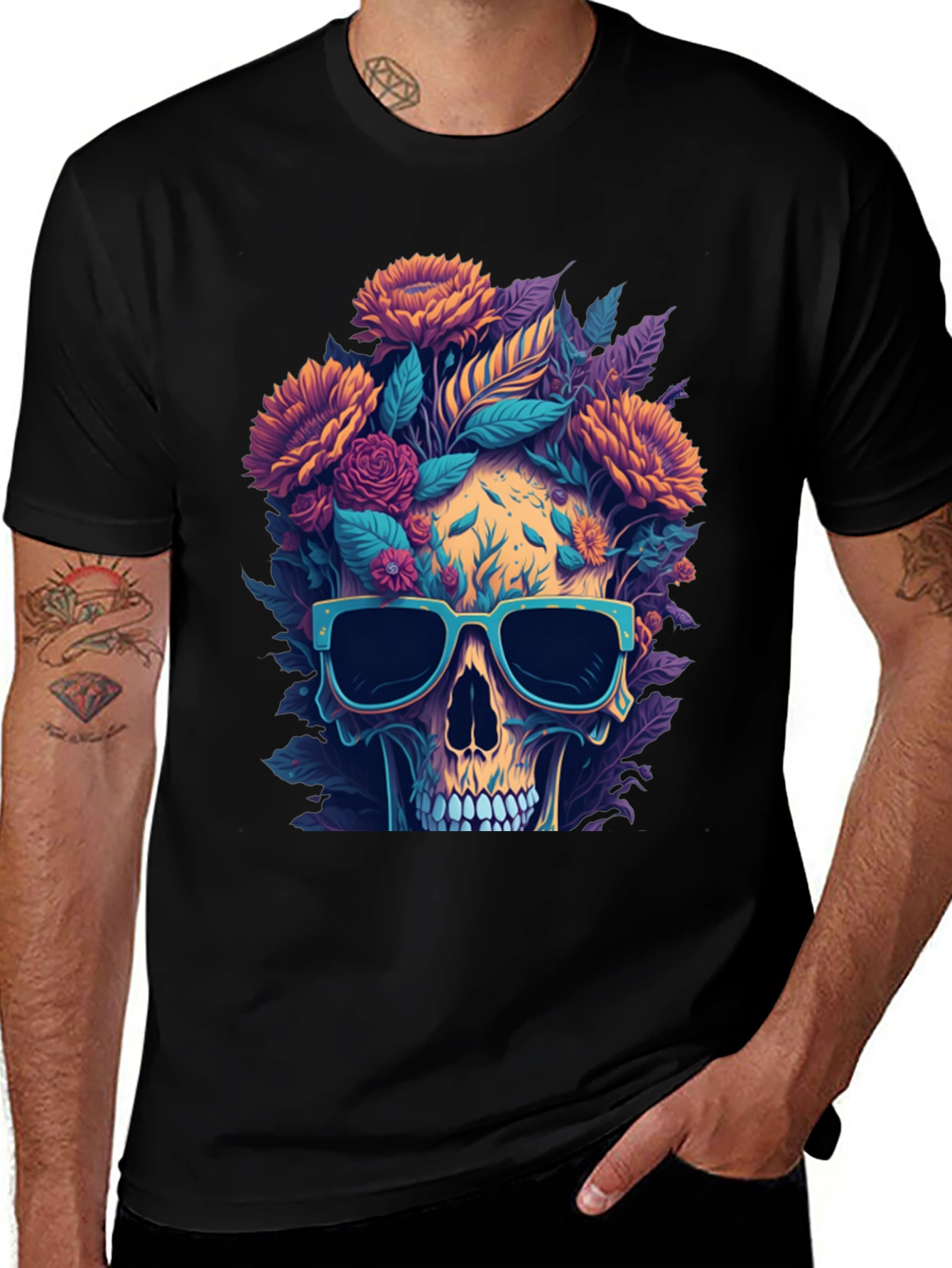 Camiseta Cráneo Floral con Gafas