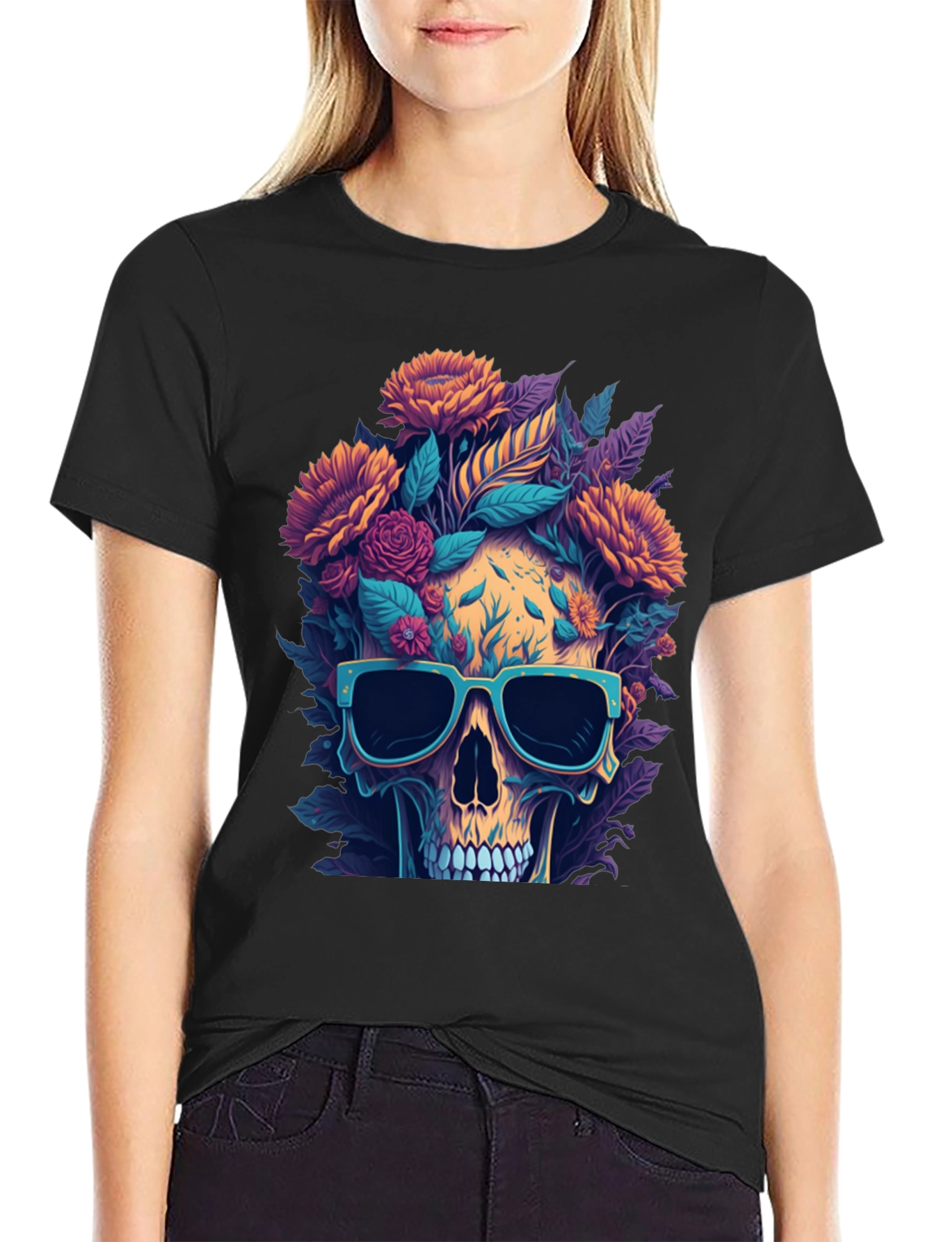 Camiseta Cráneo Floral con Gafas