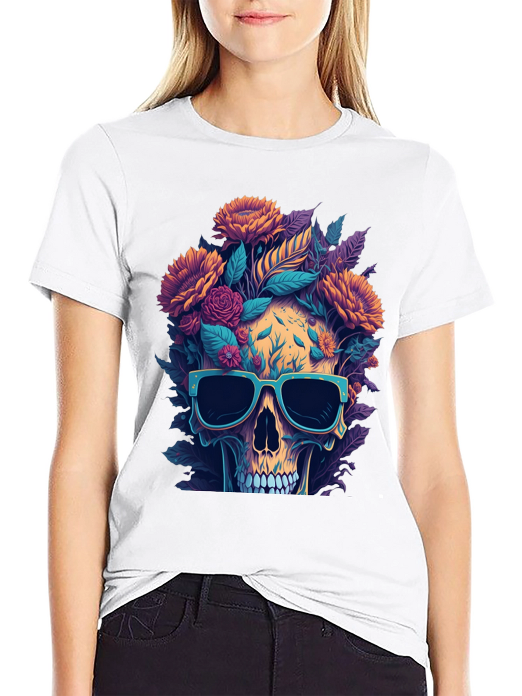 Camiseta Cráneo Floral con Gafas