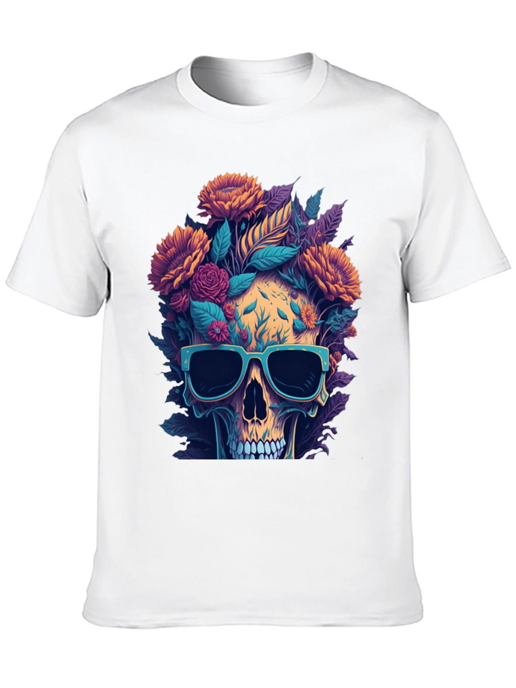 Camiseta Cráneo Floral con Gafas