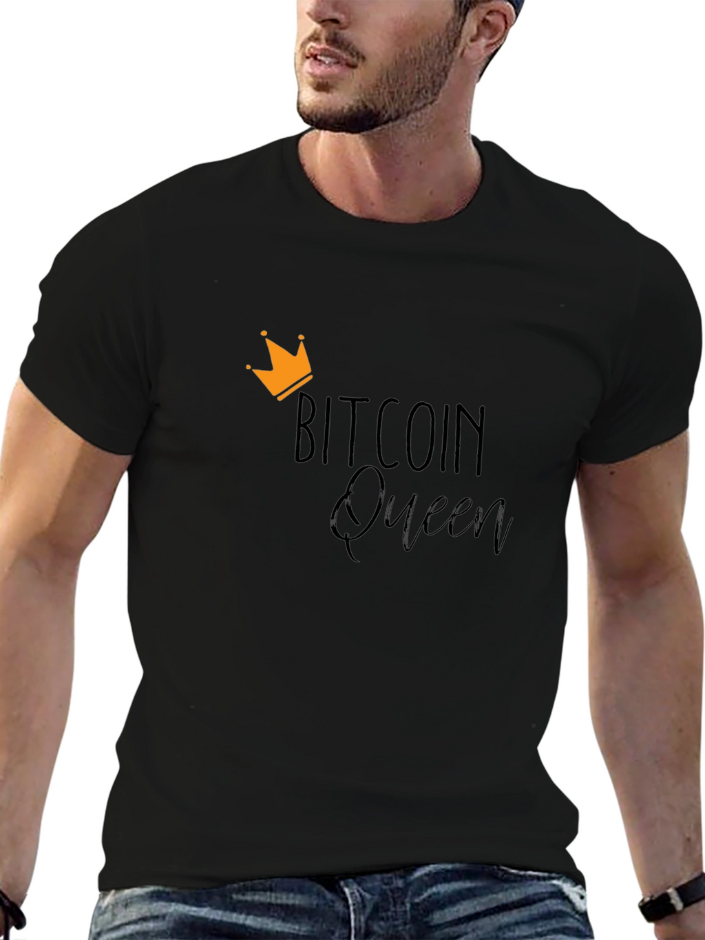 Bitcoin Queen Camiseta Negra para Hombre