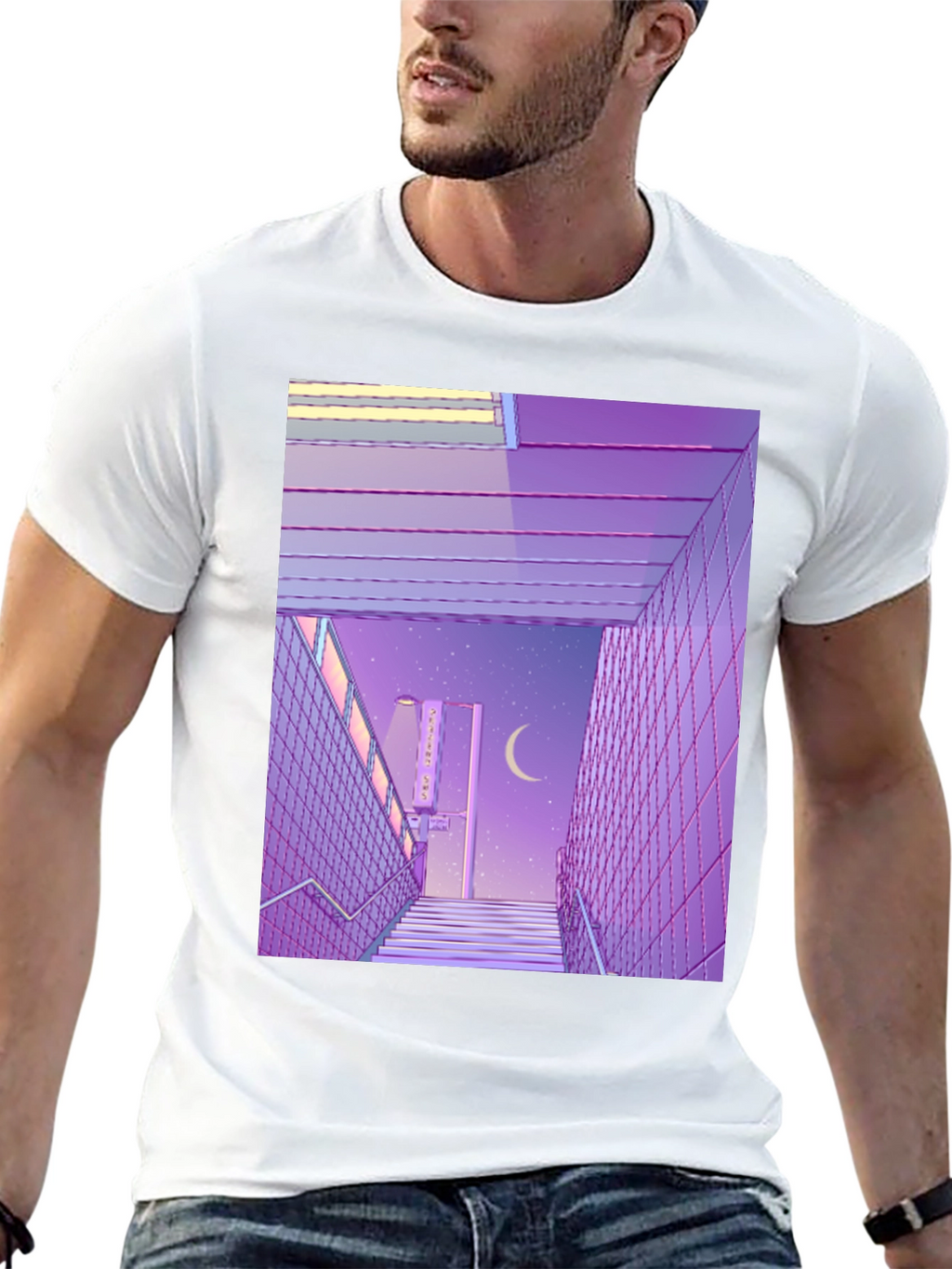 Camiseta Estampada Estilo Anime Urbano Nocturno