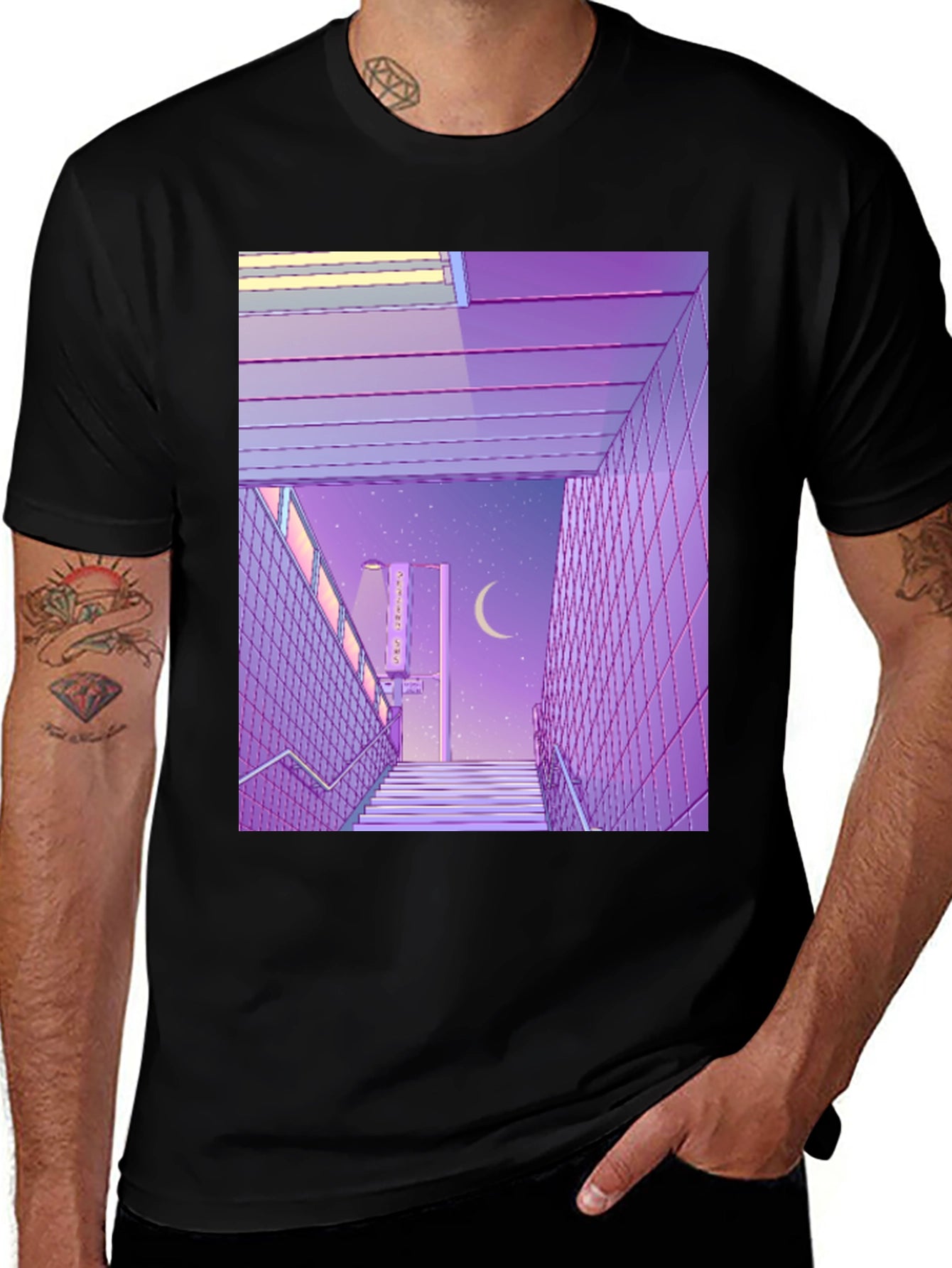 Camiseta Estampada Estilo Anime Urbano Nocturno