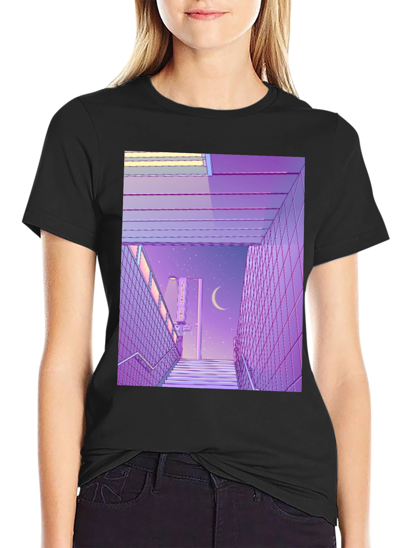 Camiseta Estampada Estilo Anime Urbano Nocturno
