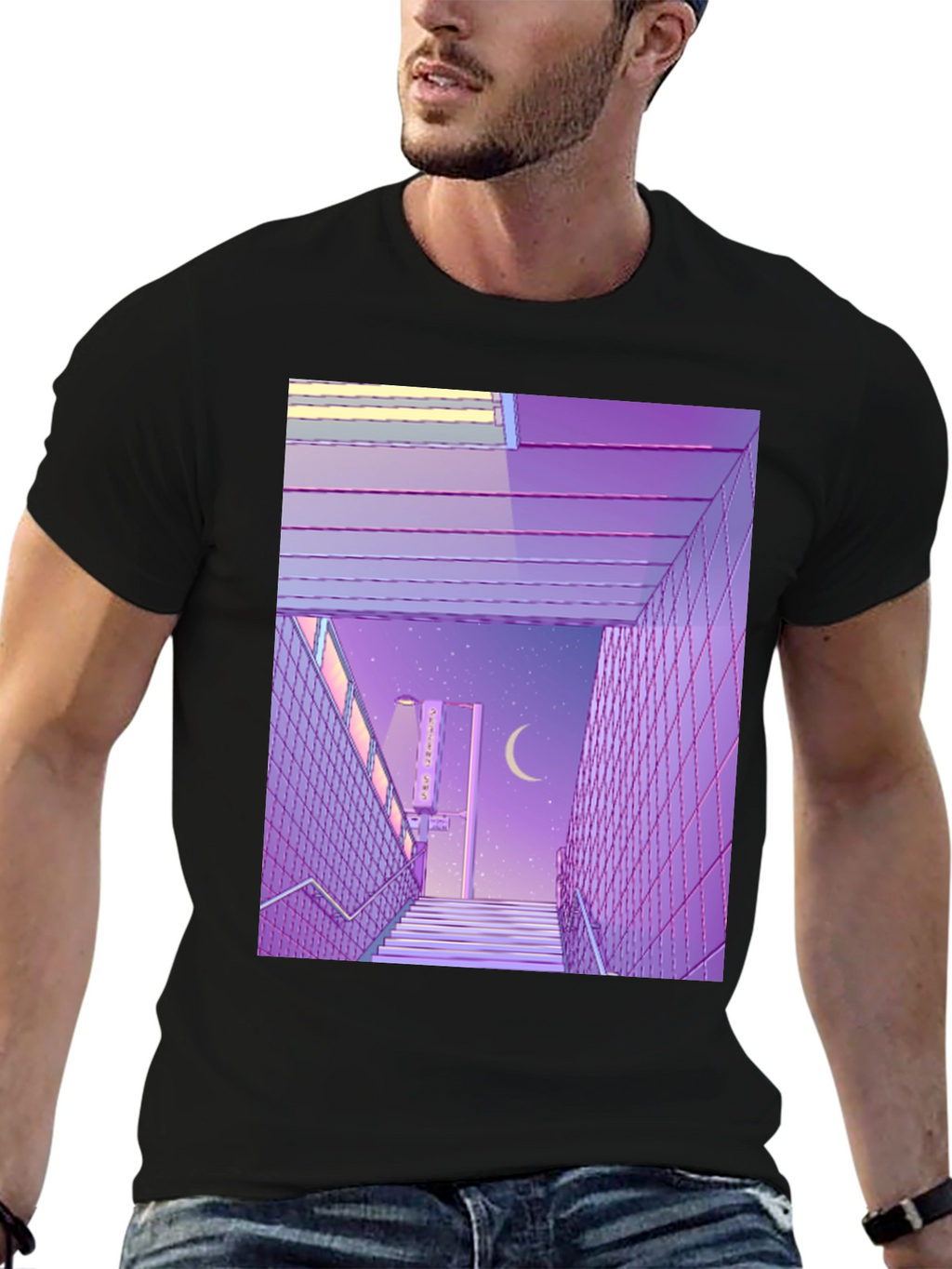 Camiseta Estampada Estilo Anime Urbano Nocturno