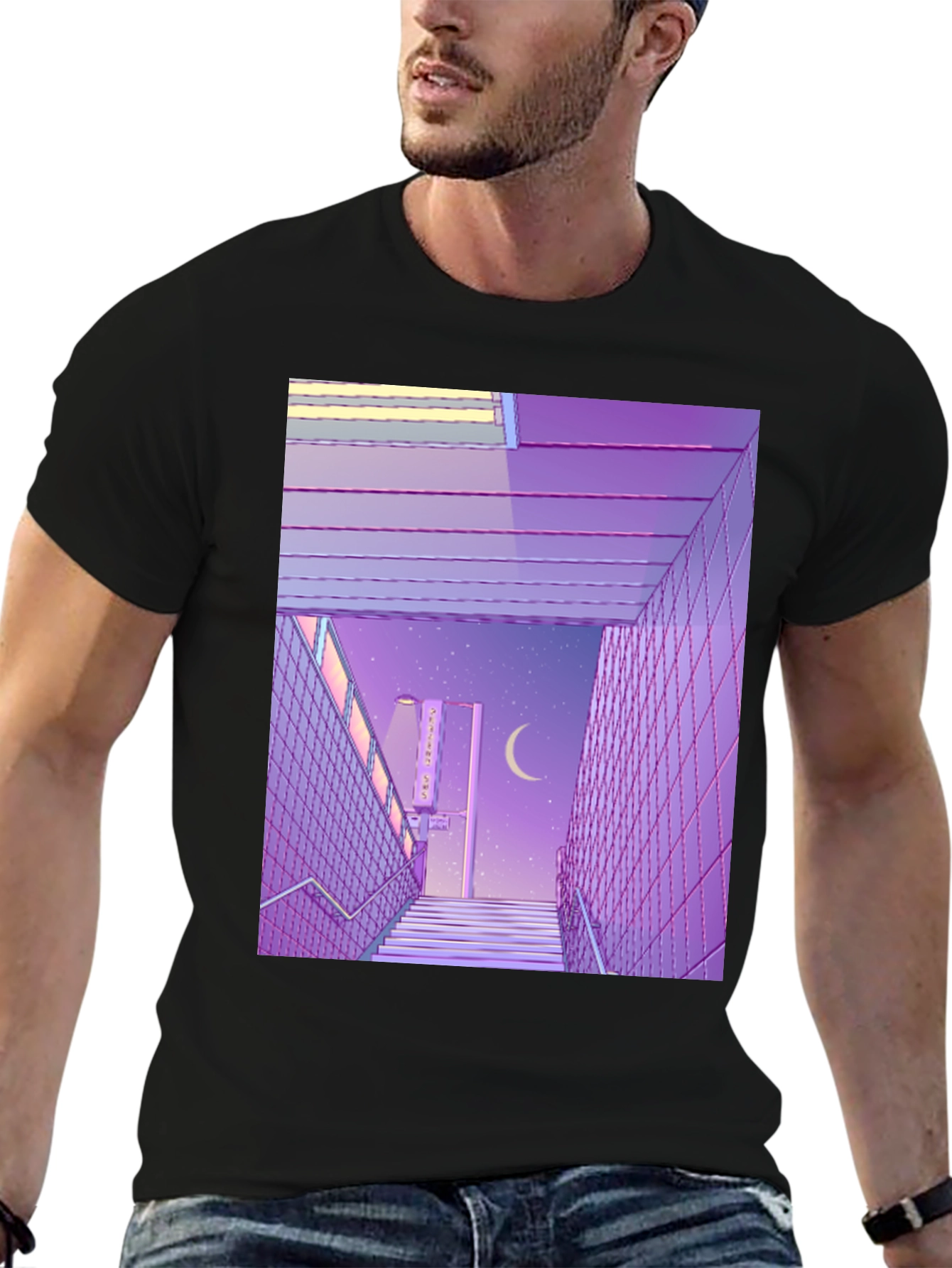 Camiseta Estampada Estilo Anime Urbano Nocturno