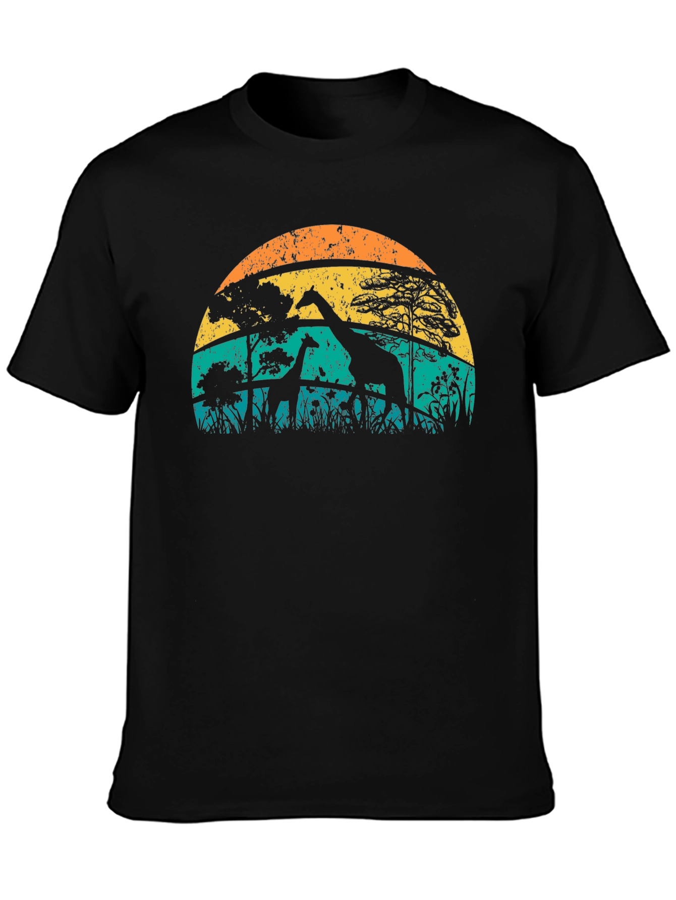 Camiseta con diseño de jirafas al atardecer
