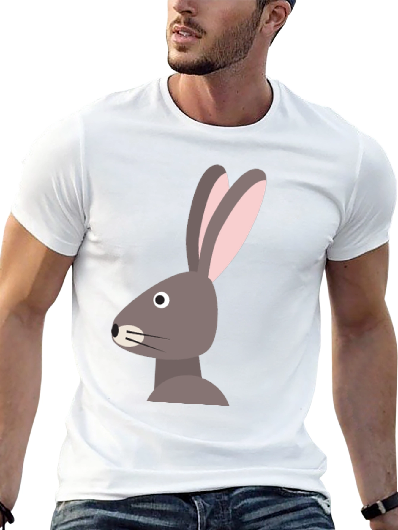 Camiseta Hombre Negra Diseño Conejo Minimalista