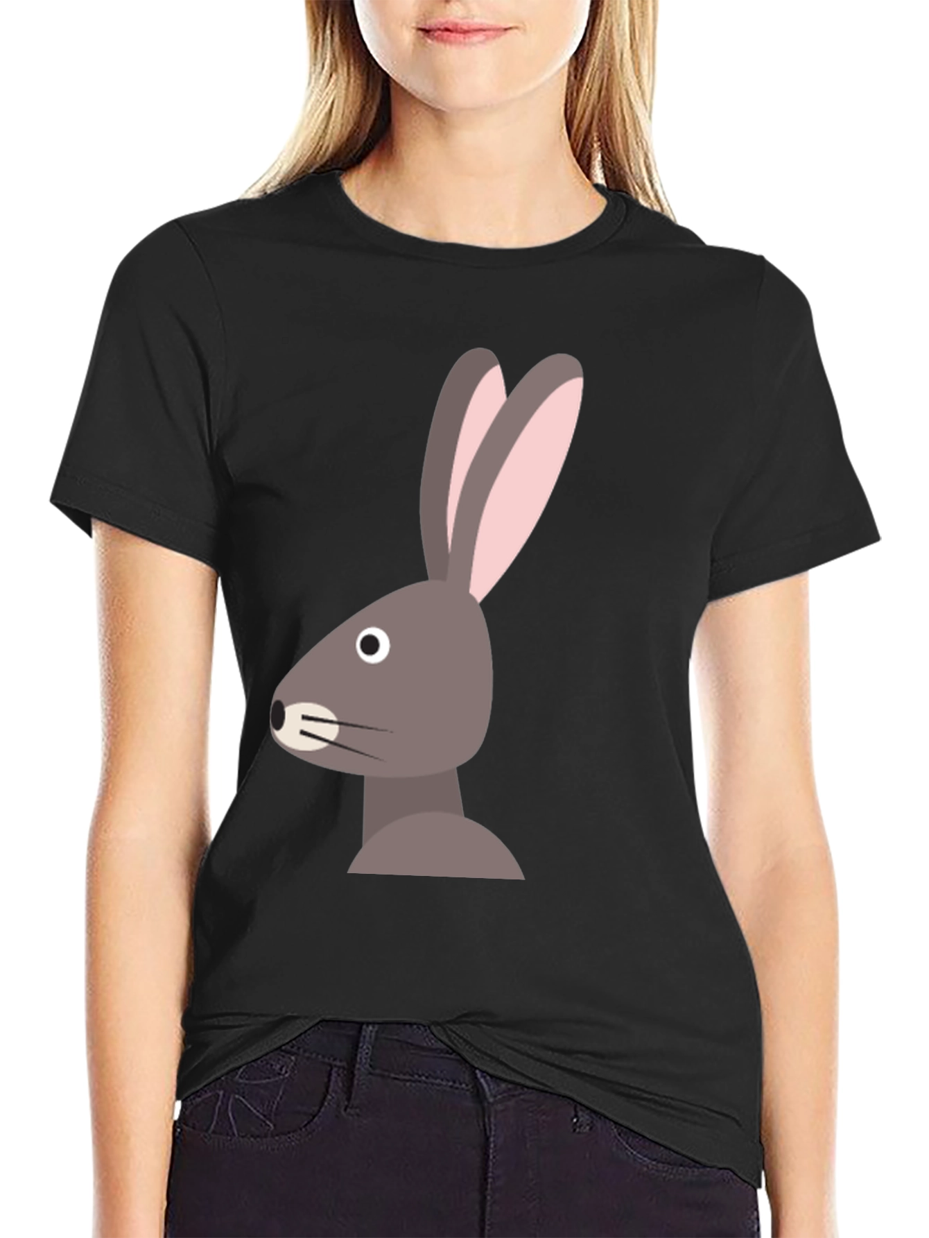 Camiseta Hombre Negra Diseño Conejo Minimalista