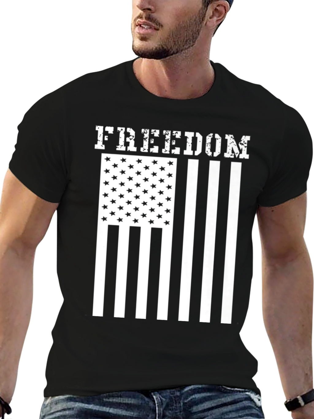 Camiseta Freedom Estampado Bandera Americana