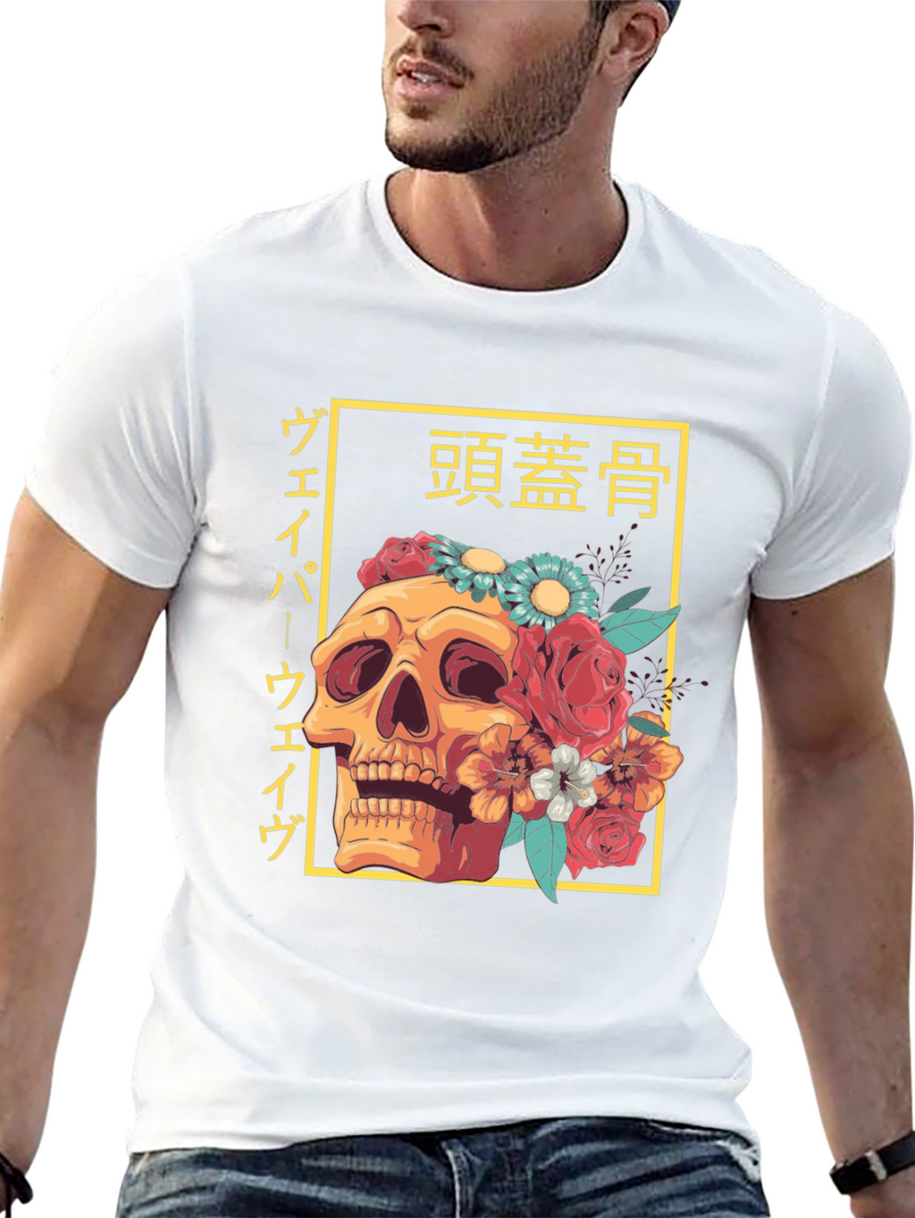 Camiseta Calavera Floral Japonesa