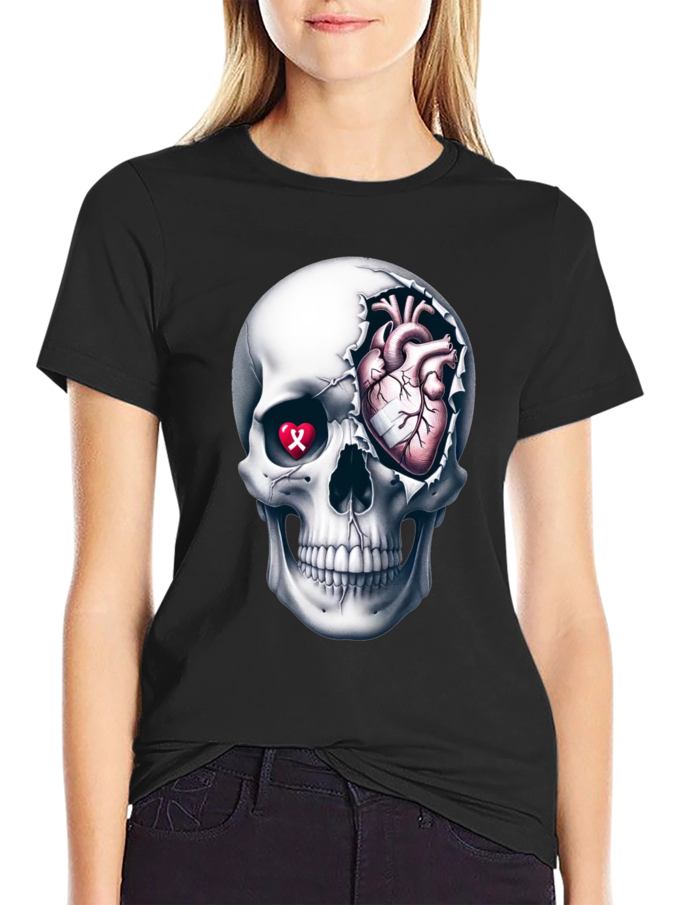 Camiseta Calavera con Corazón Anatómico