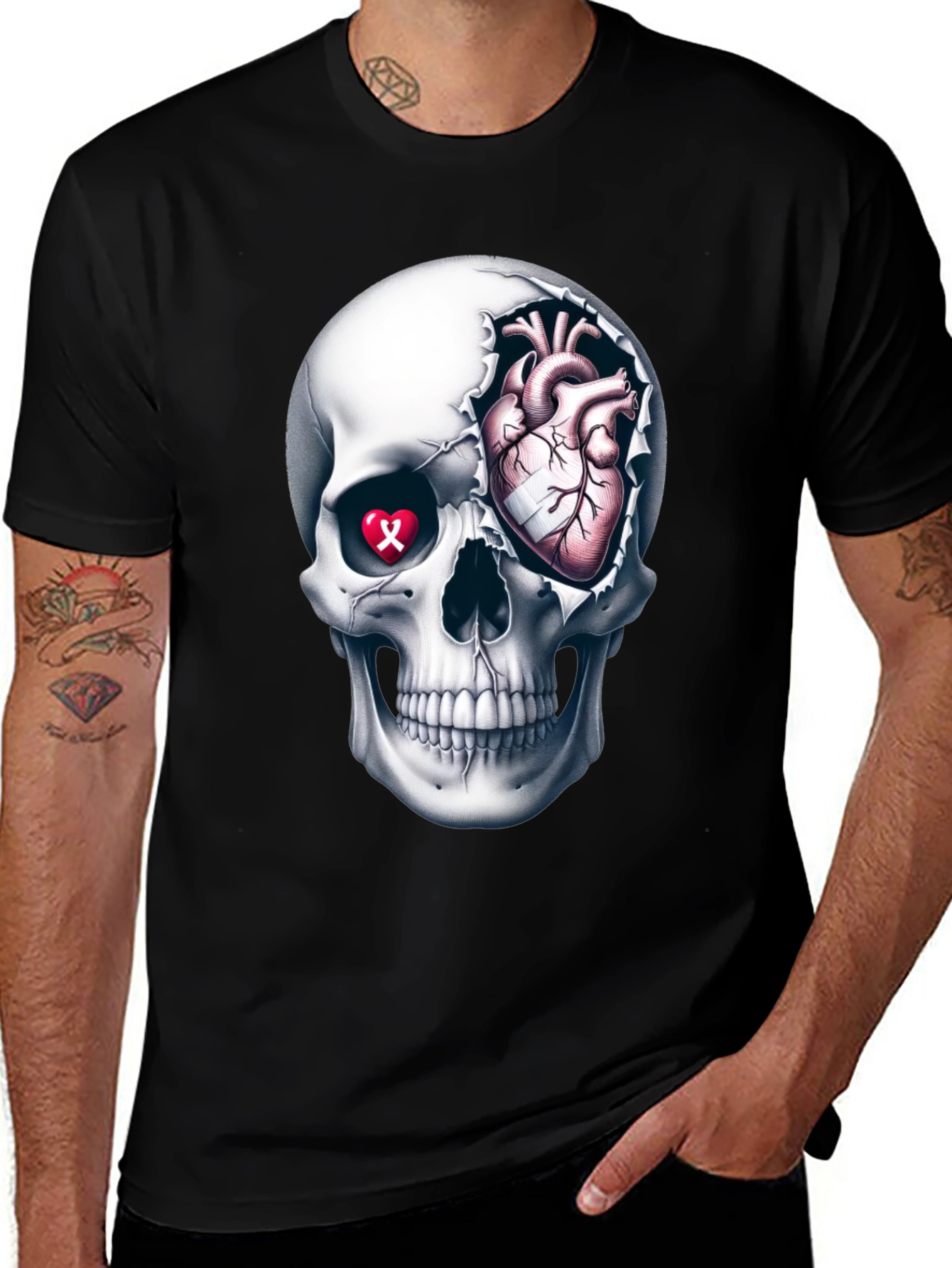 Camiseta Calavera con Corazón Anatómico