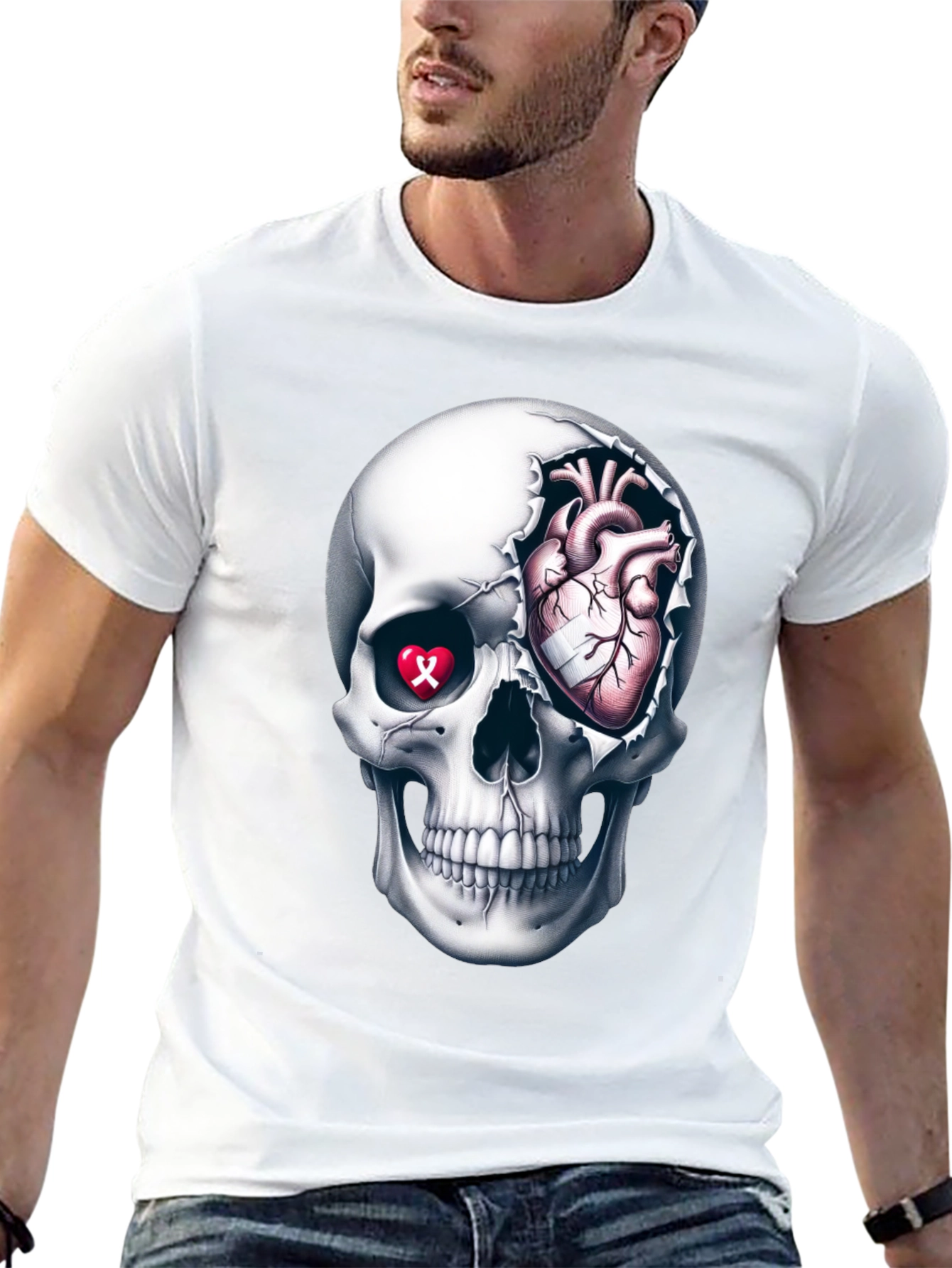 Camiseta Calavera con Corazón Anatómico