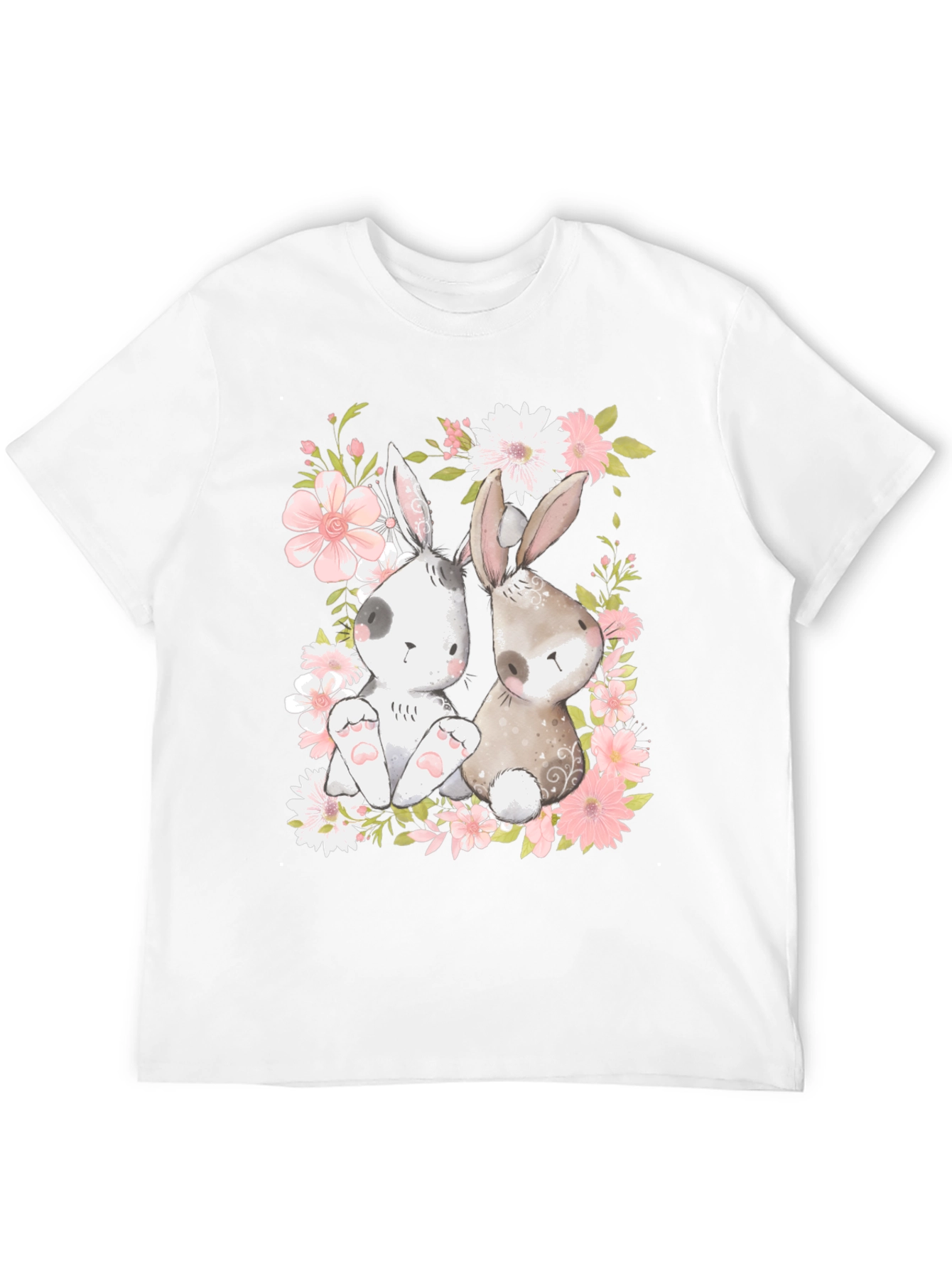 Camiseta con Diseño de Conejos y Flores