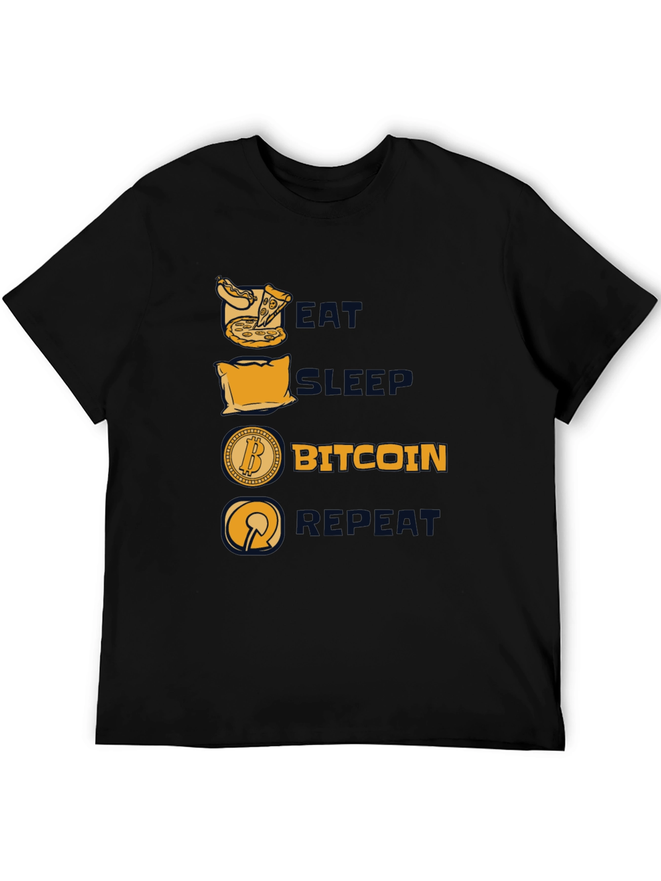 Camiseta Hombre Negra: Come Duerme Bitcoin Repite