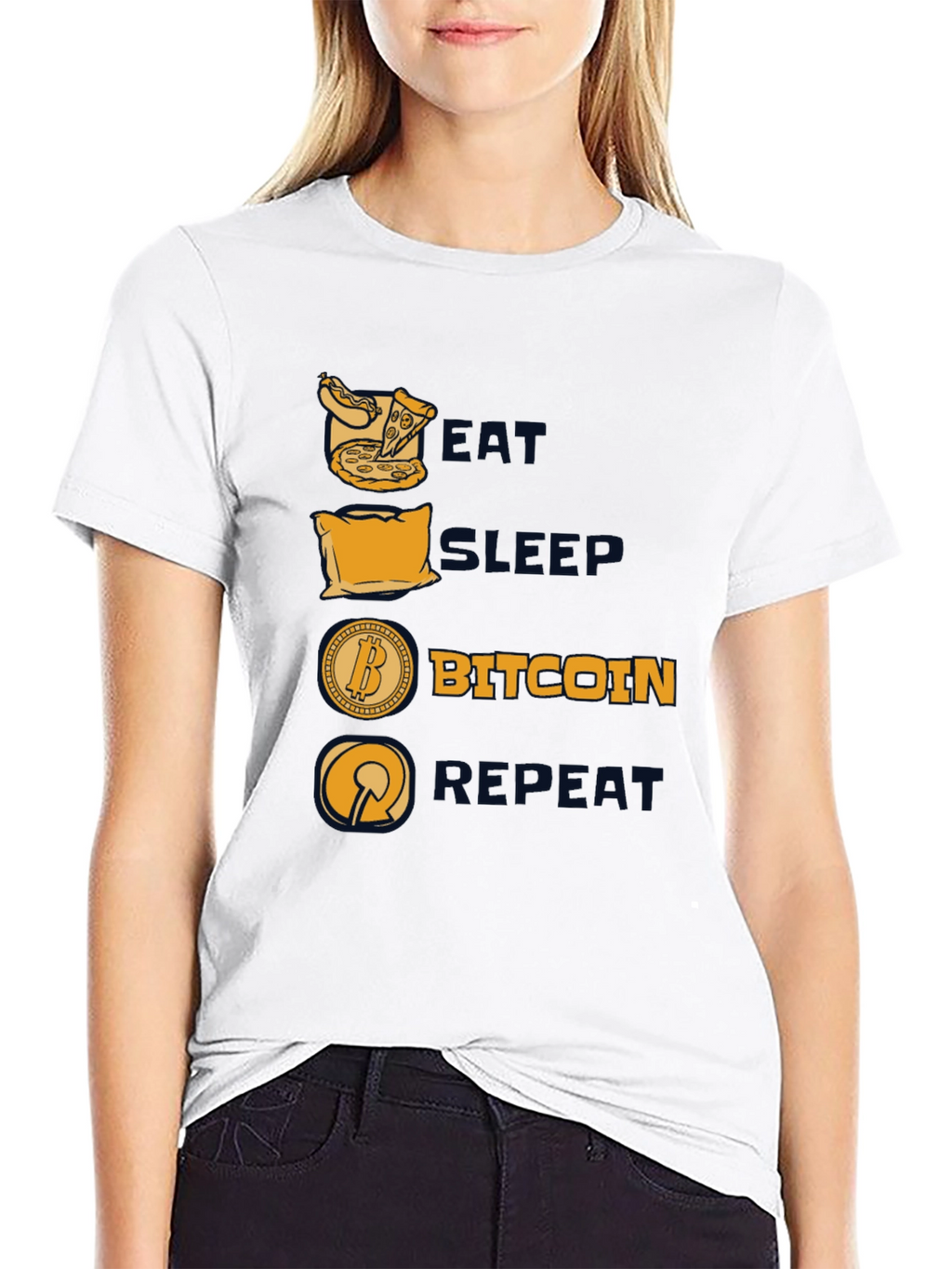 Camiseta Hombre Negra: Come Duerme Bitcoin Repite