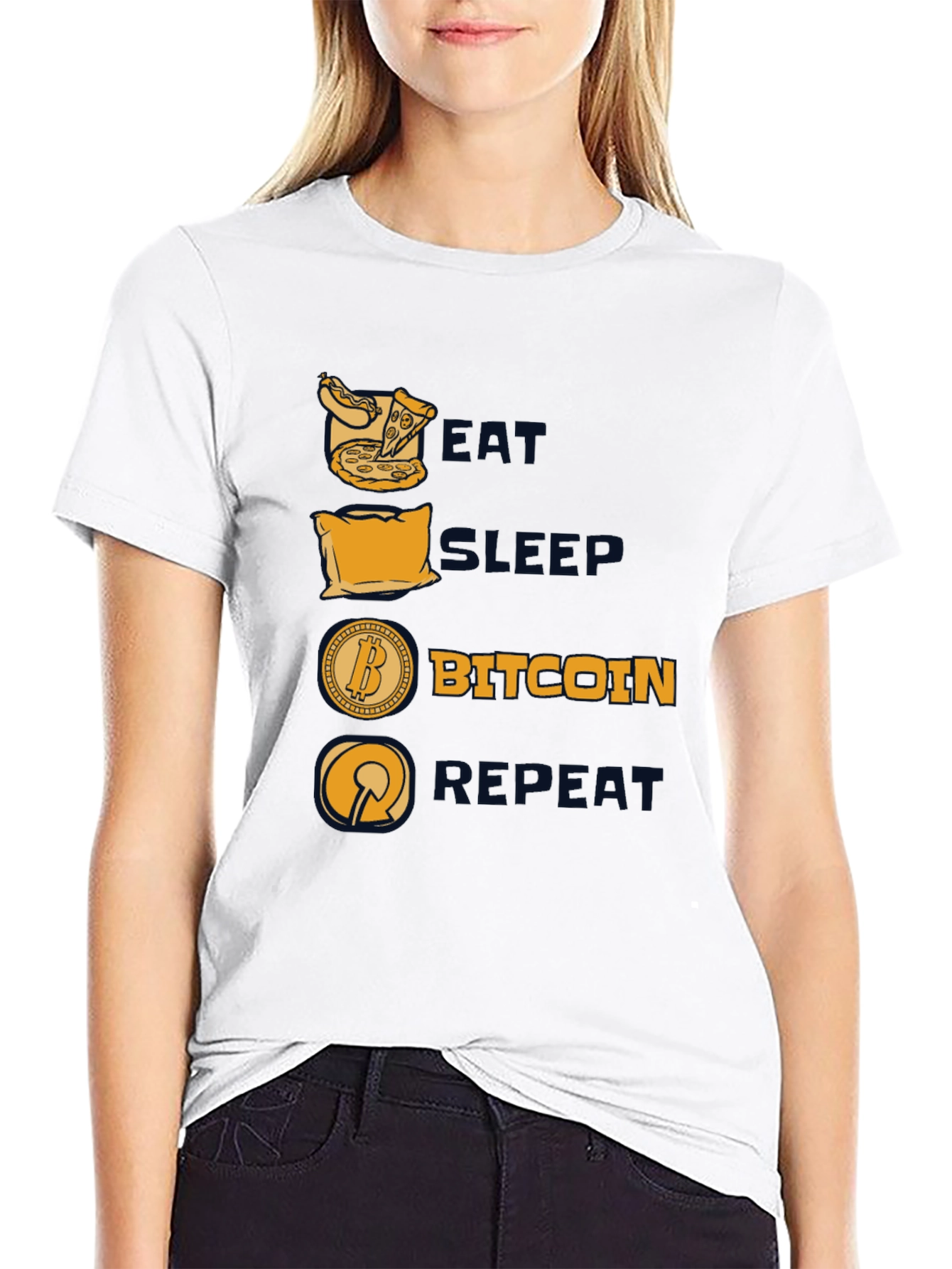 Camiseta Hombre Negra: Come Duerme Bitcoin Repite