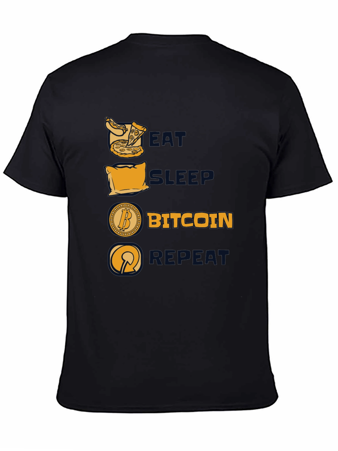 Camiseta Hombre Negra: Come Duerme Bitcoin Repite
