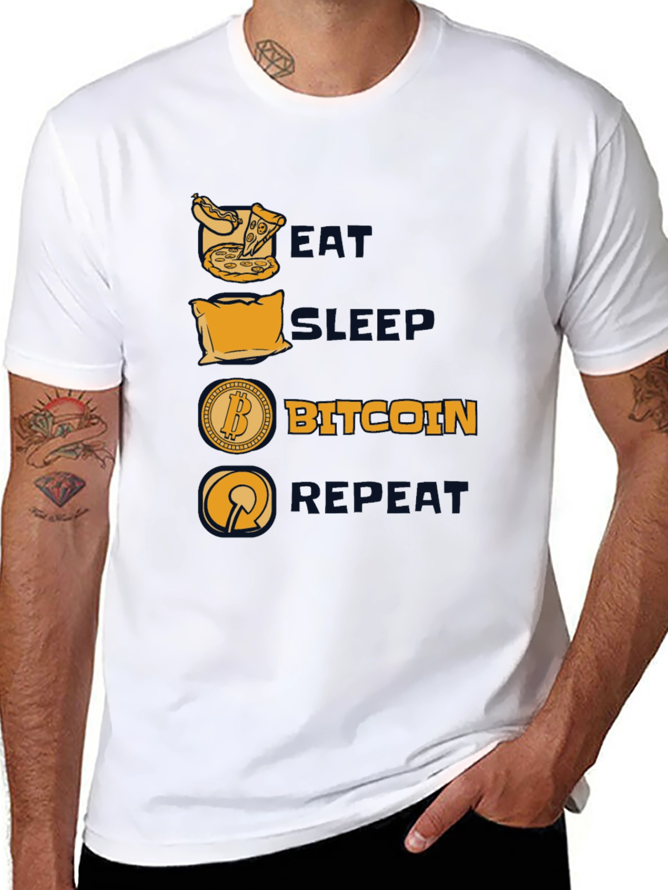 Camiseta Hombre Negra: Come Duerme Bitcoin Repite