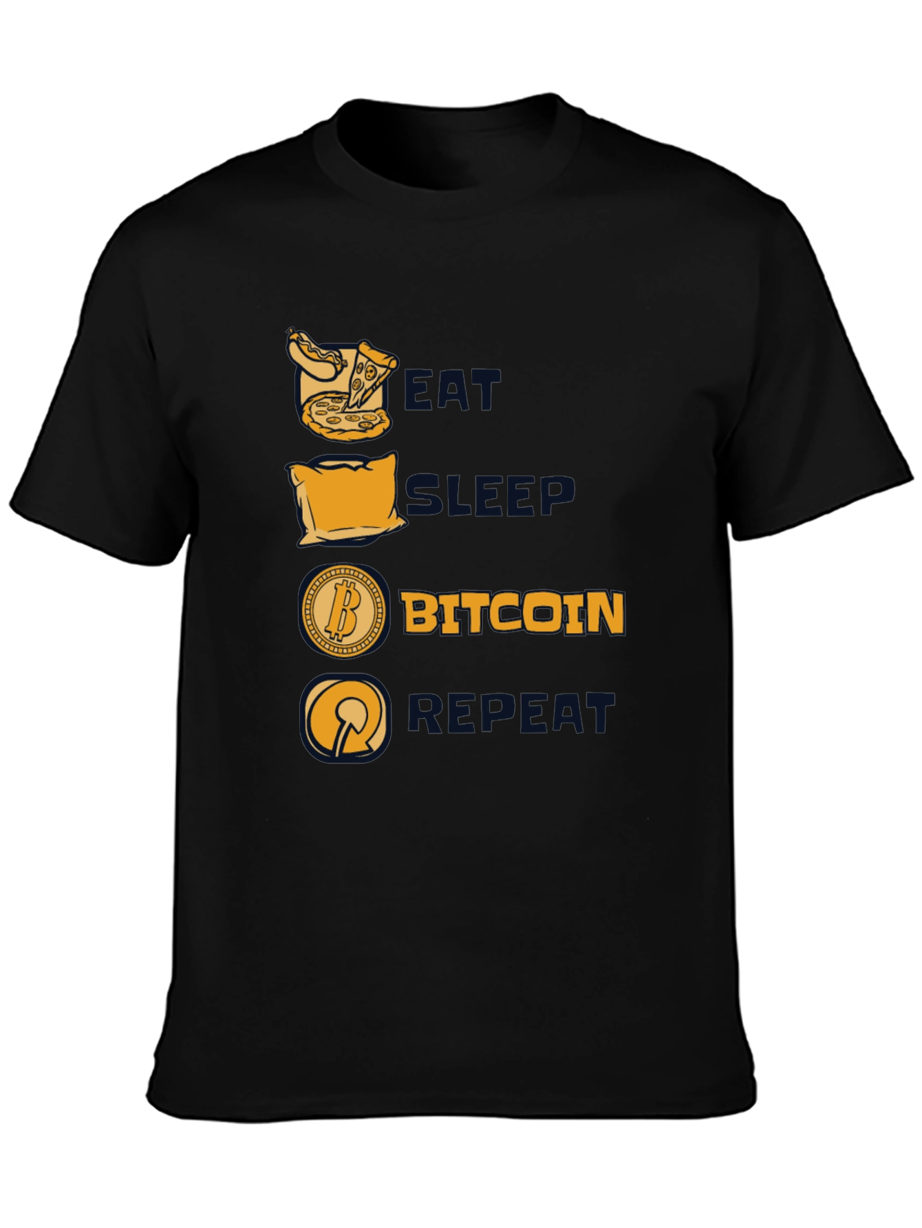 Camiseta Hombre Negra: Come Duerme Bitcoin Repite