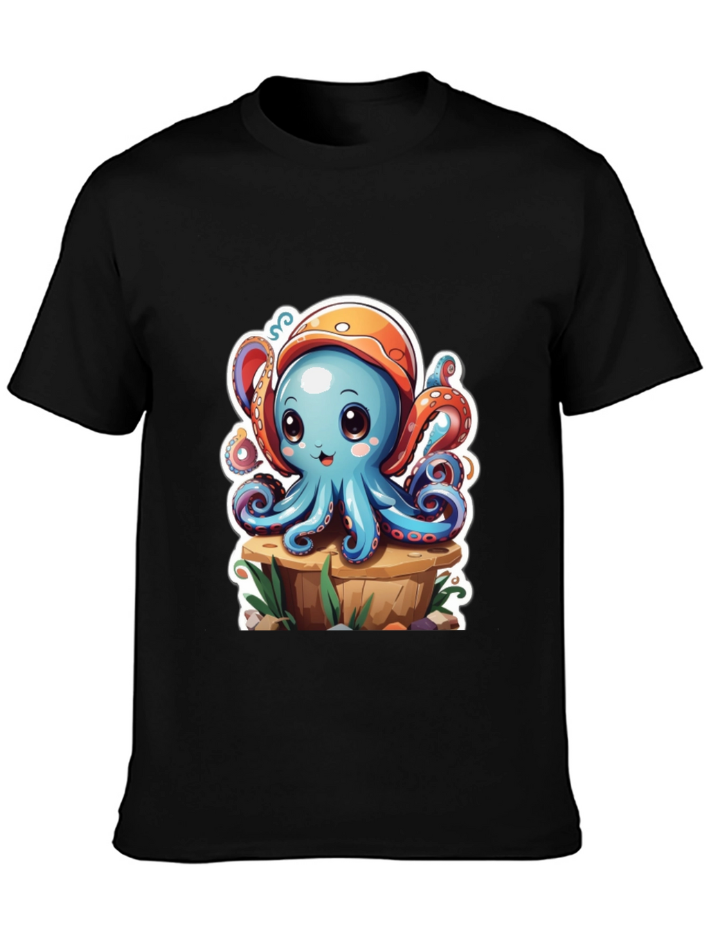 Camiseta Hombre con Estampado de Pulpo Caricatura