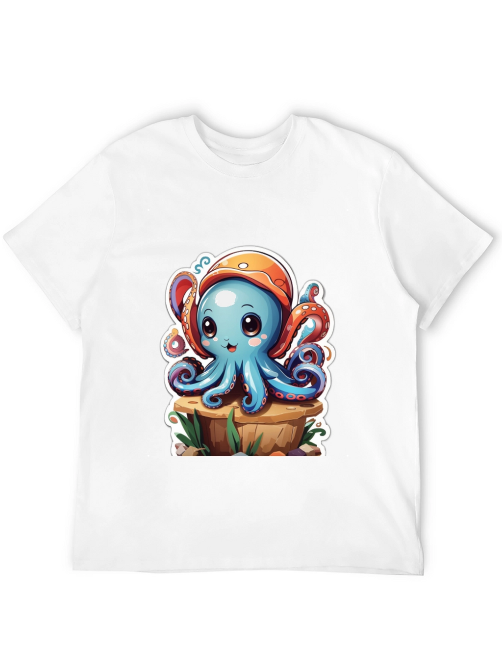 Camiseta Hombre con Estampado de Pulpo Caricatura