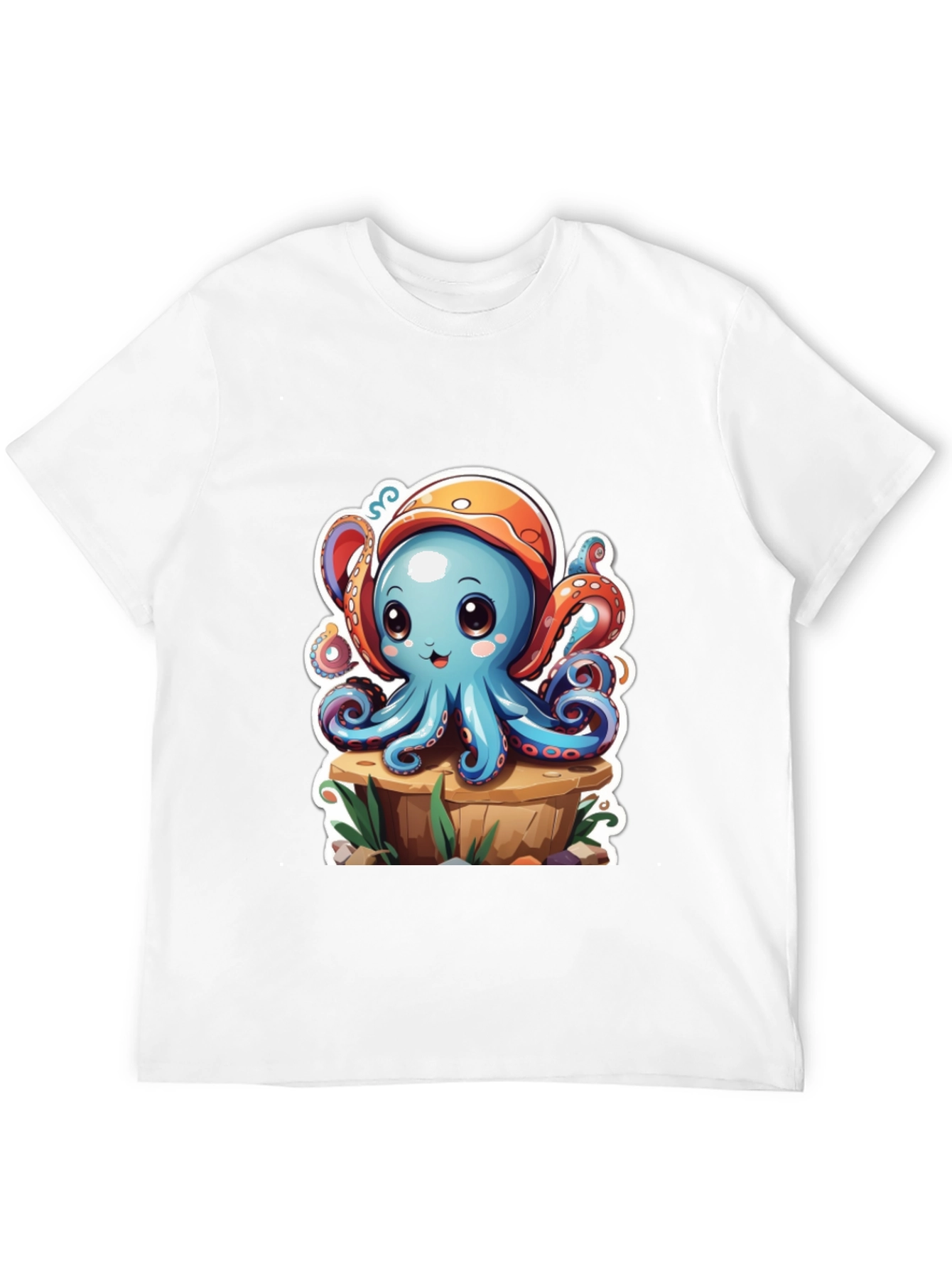 Camiseta Hombre con Estampado de Pulpo Caricatura