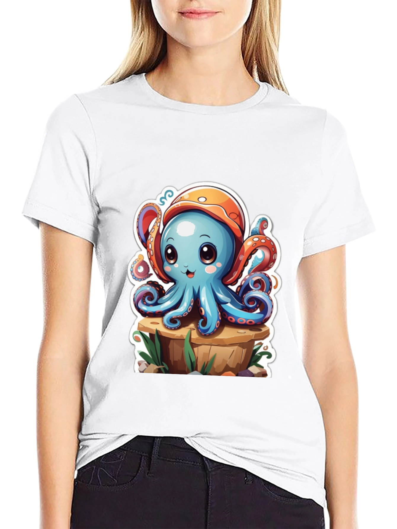 Camiseta Hombre con Estampado de Pulpo Caricatura