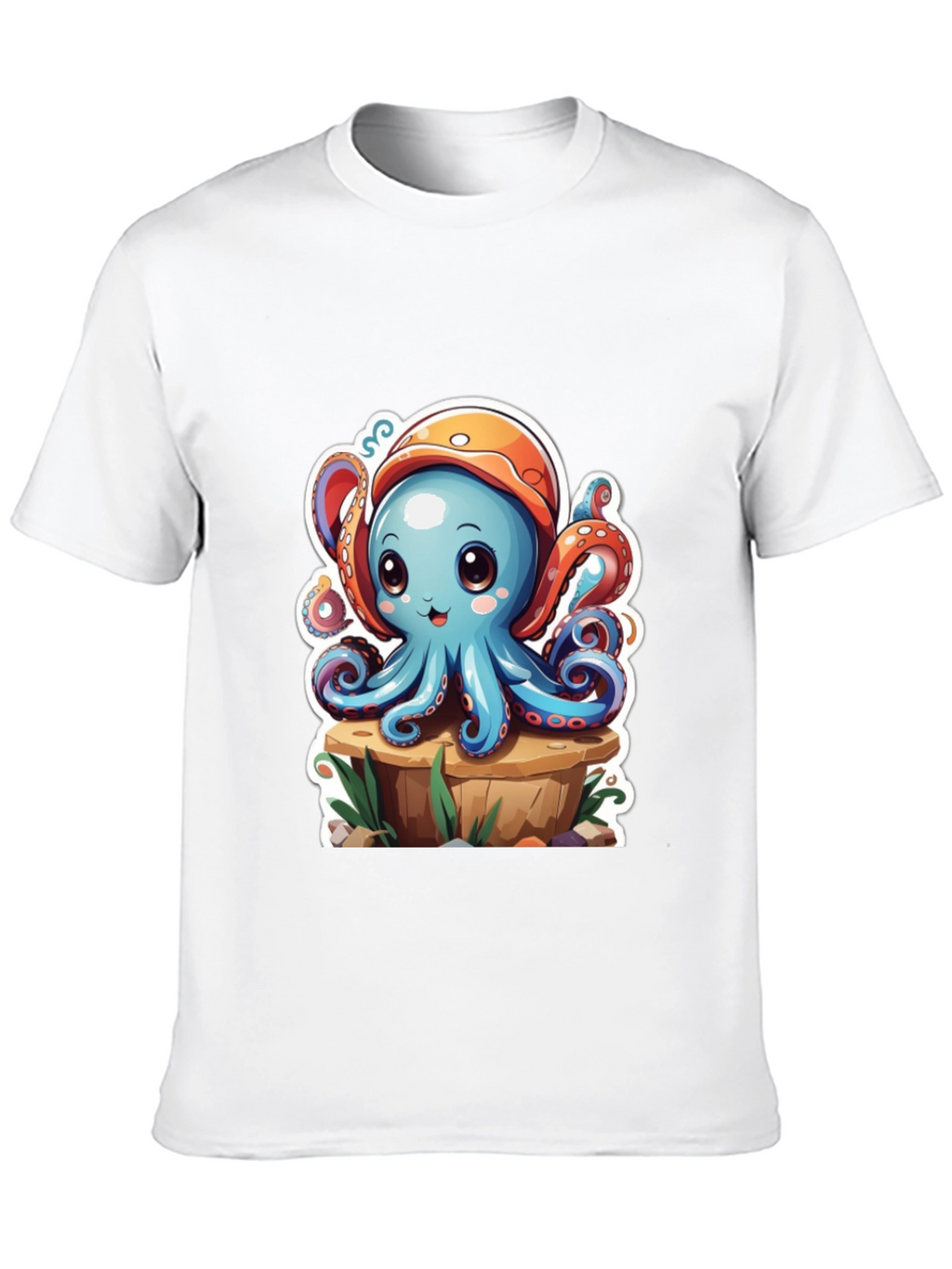 Camiseta Hombre con Estampado de Pulpo Caricatura