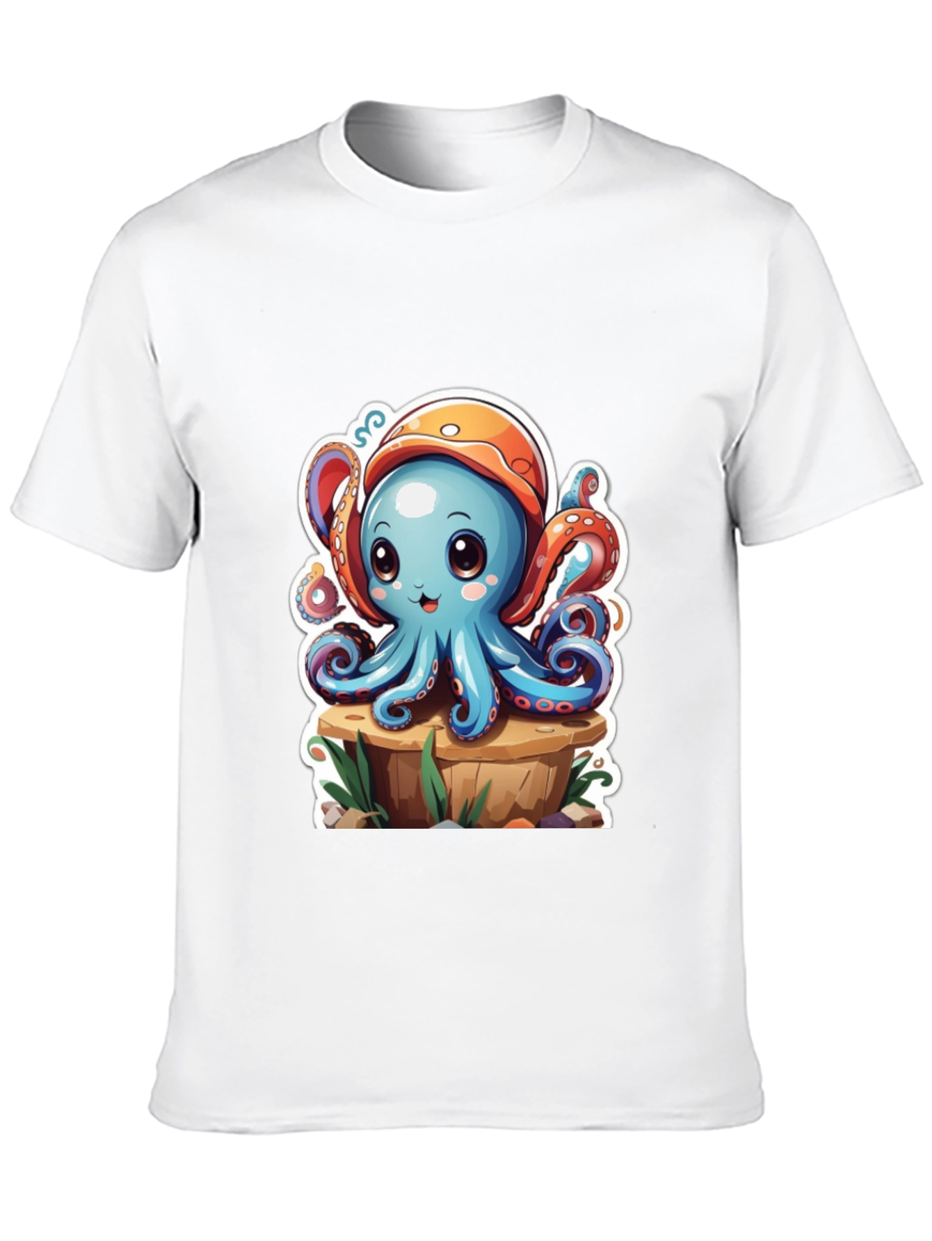 Camiseta Hombre con Estampado de Pulpo Caricatura