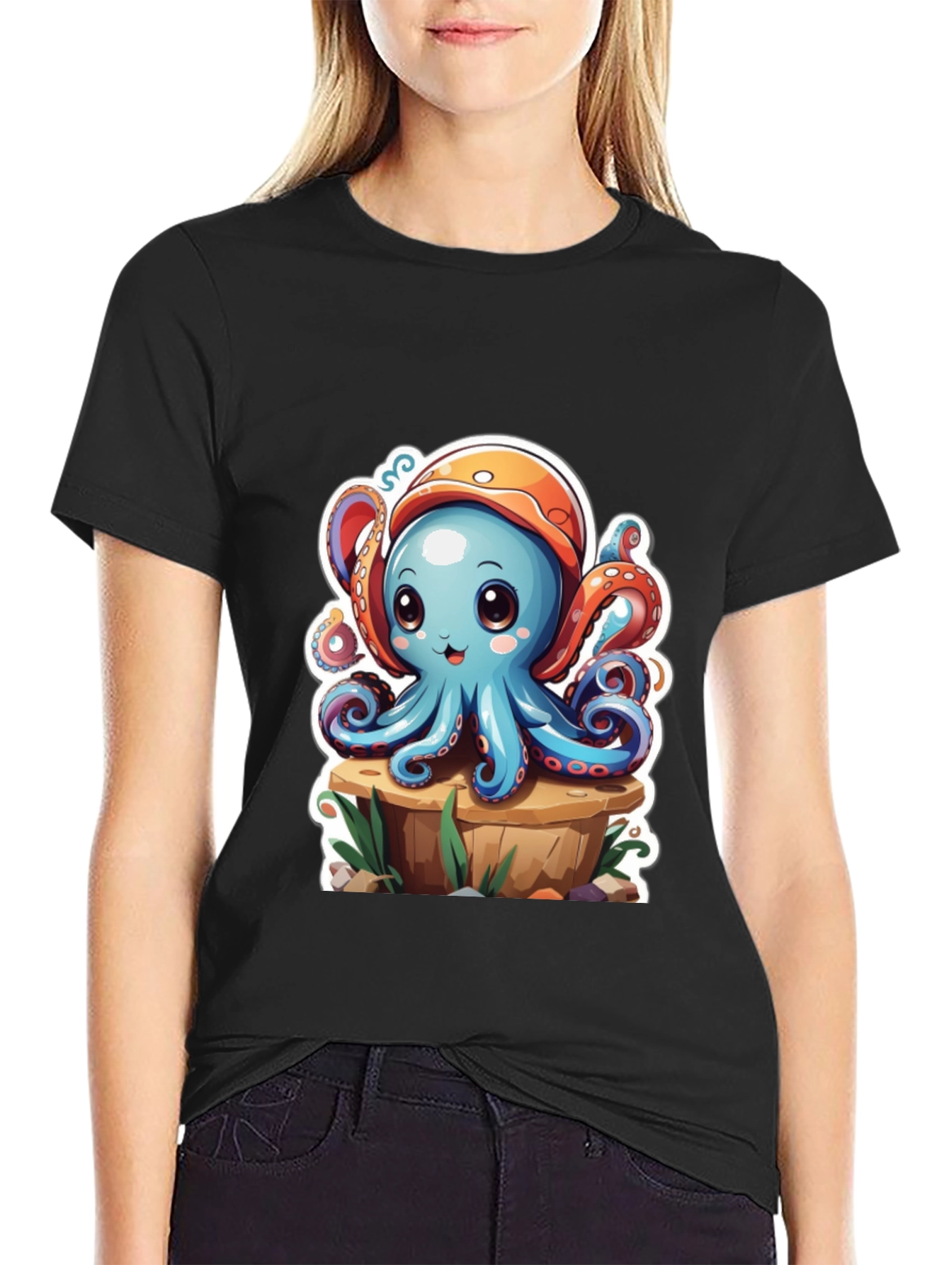 Camiseta Hombre con Estampado de Pulpo Caricatura