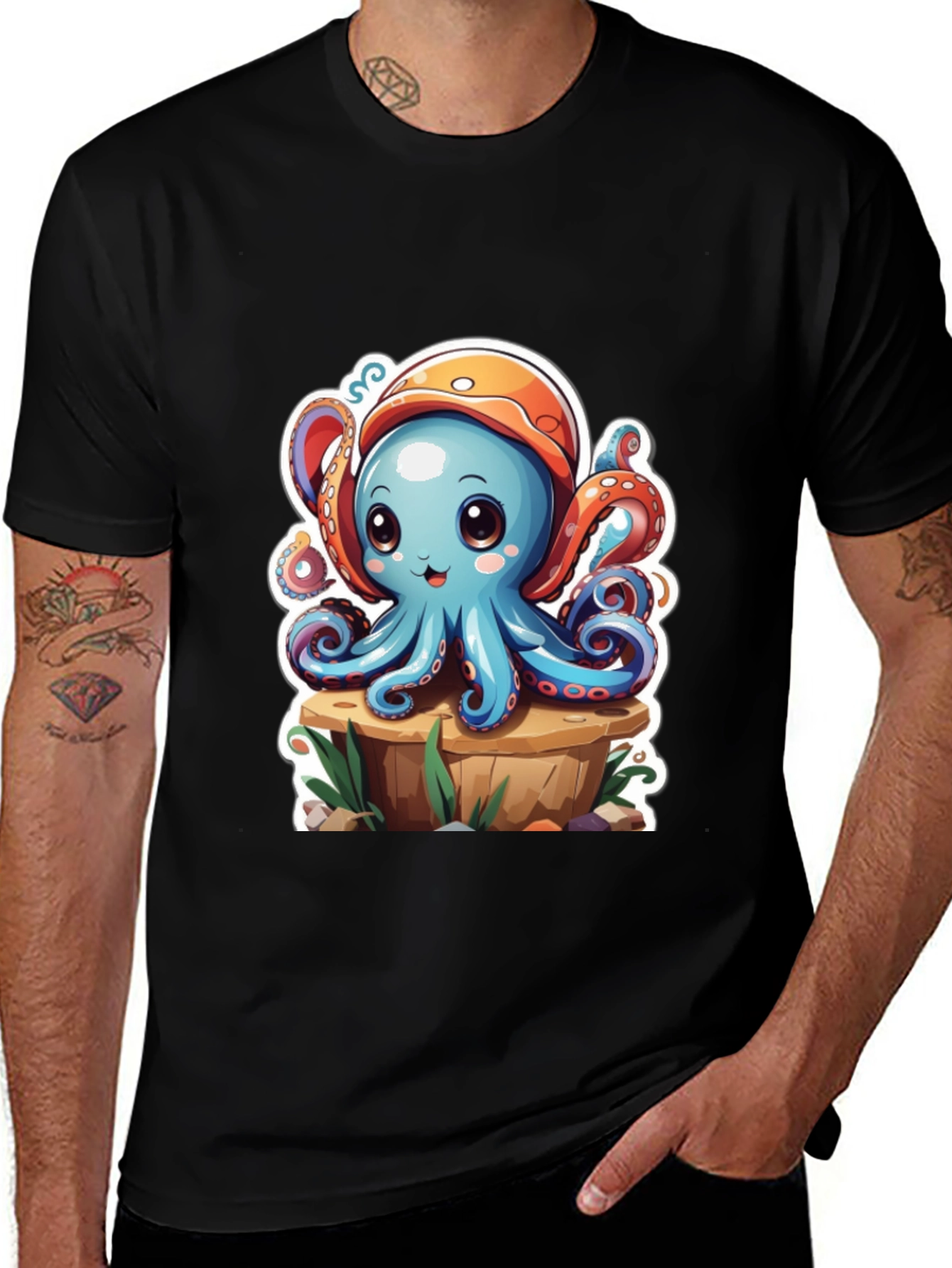 Camiseta Hombre con Estampado de Pulpo Caricatura