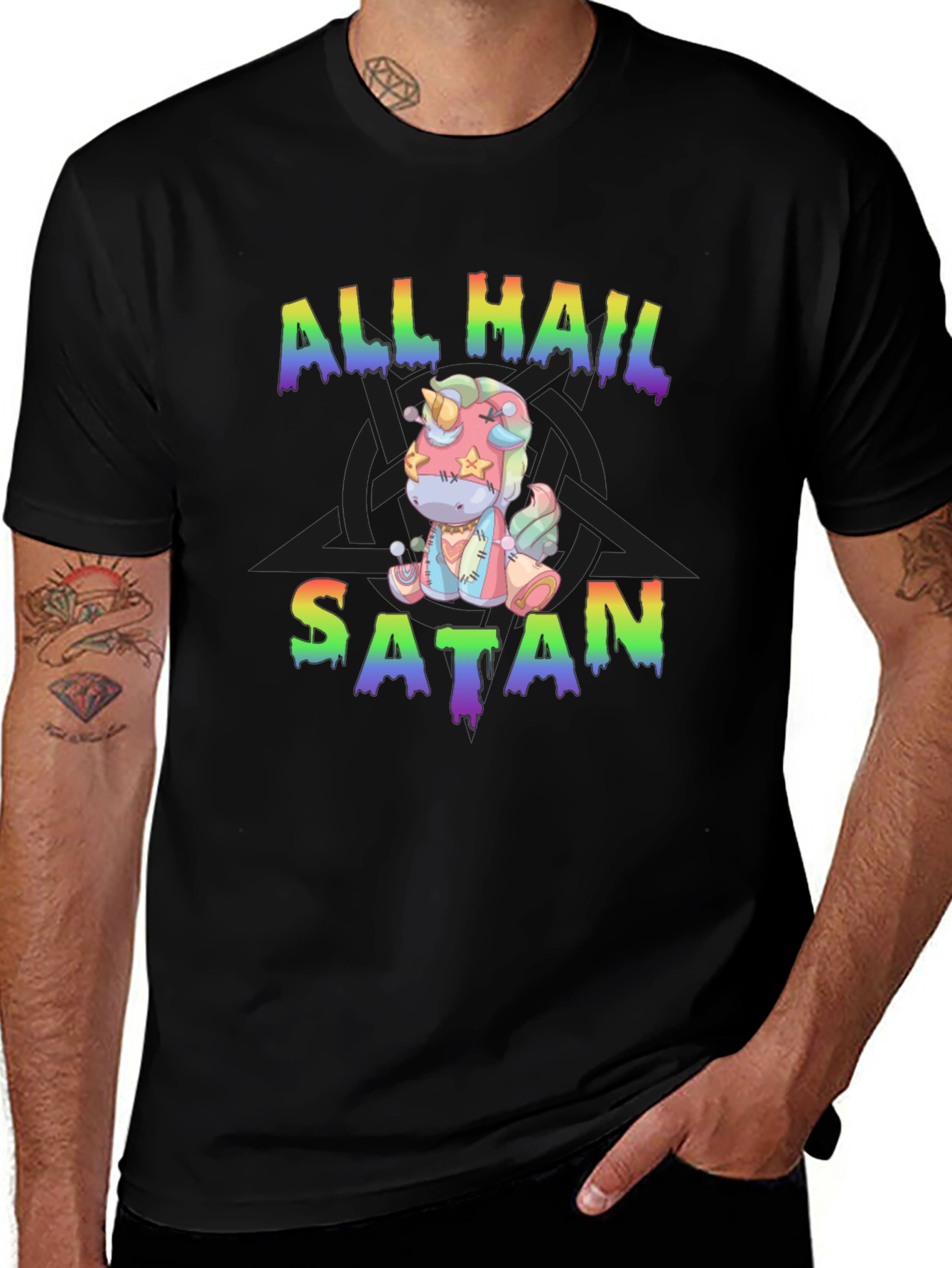 Camiseta All Hail Satan Unicornio Divertida