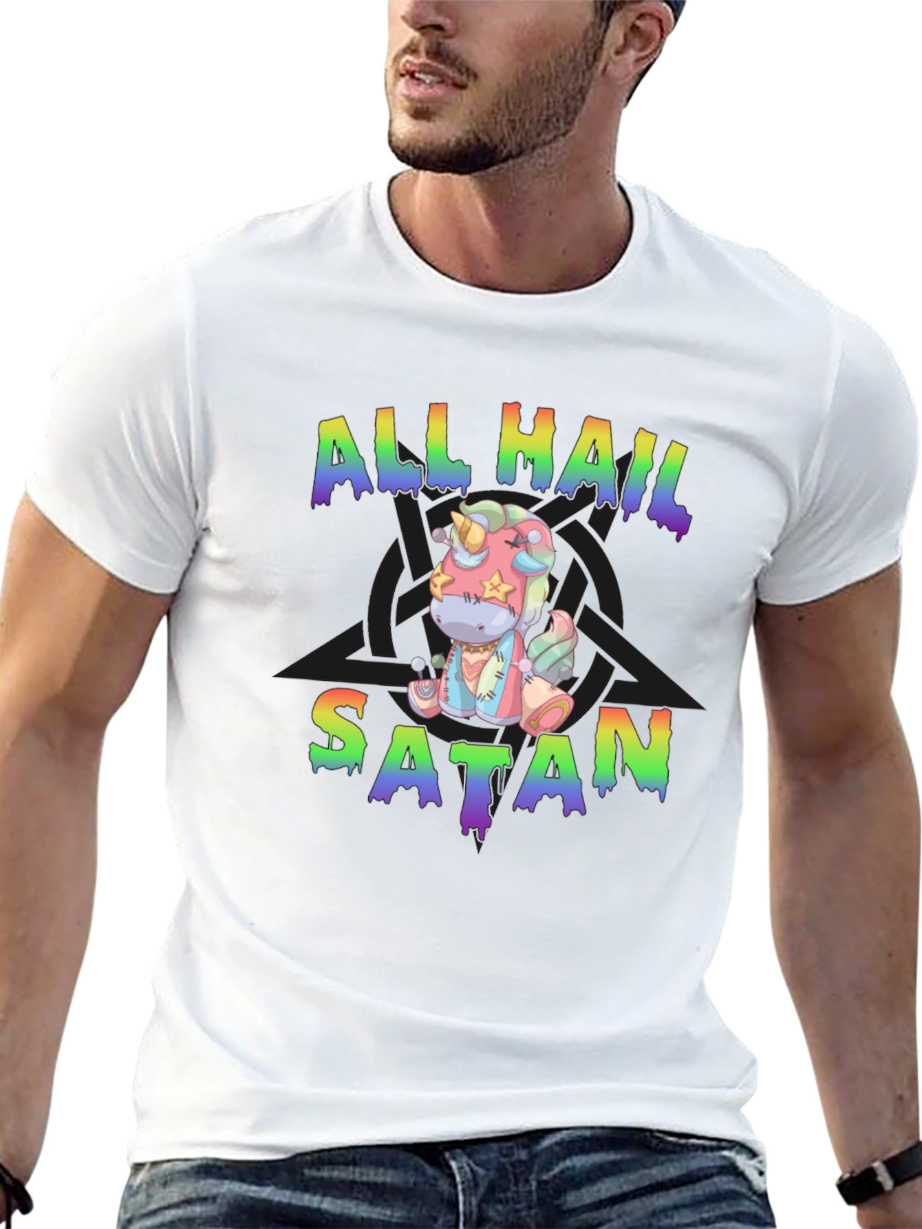 Camiseta All Hail Satan Unicornio Divertida
