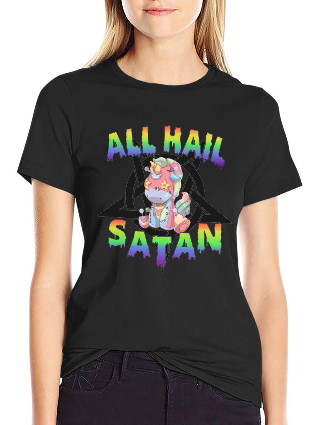 Camiseta All Hail Satan Unicornio Divertida