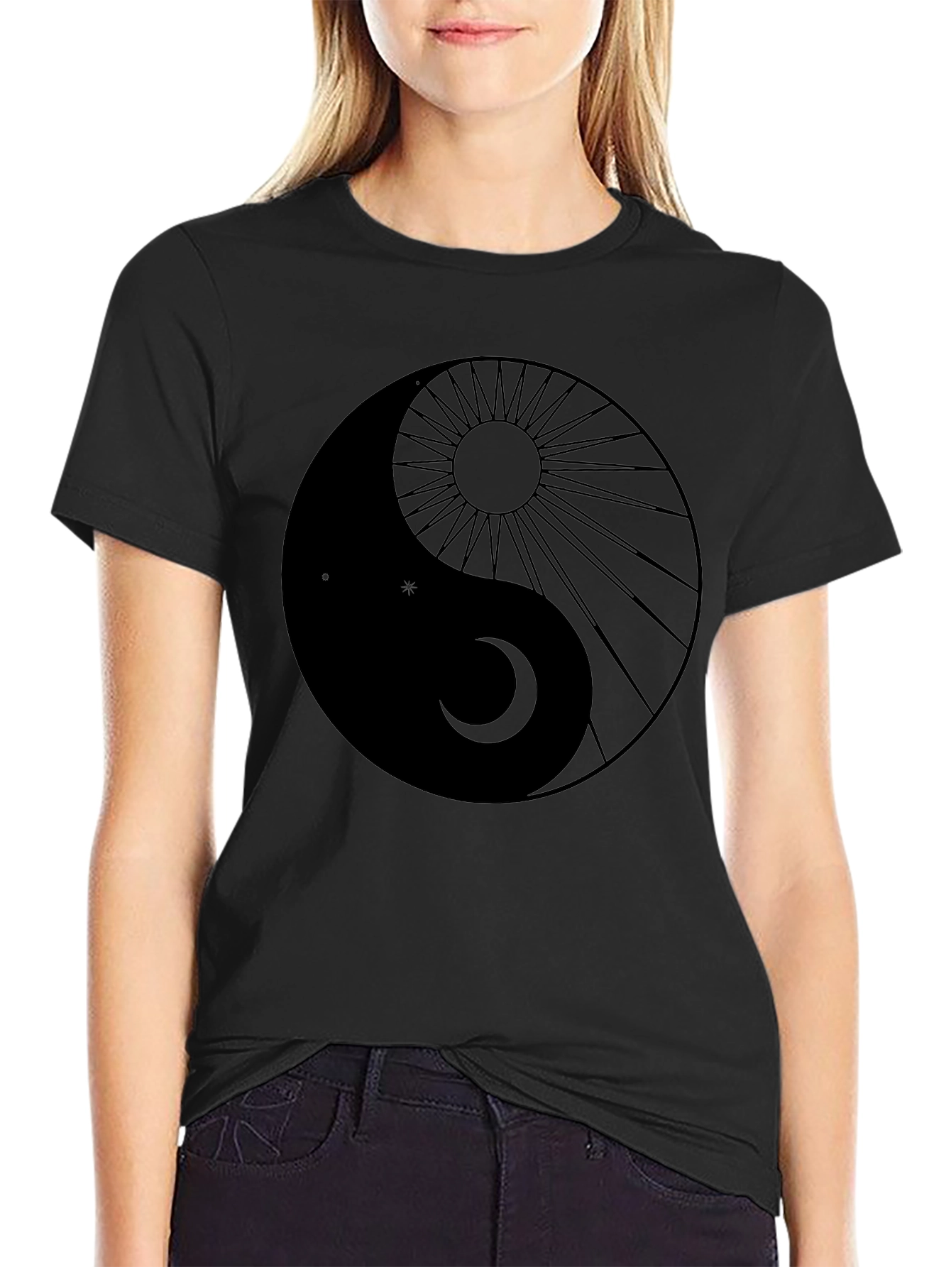 Camiseta Yin Yang Sol Luna Diseño Negro