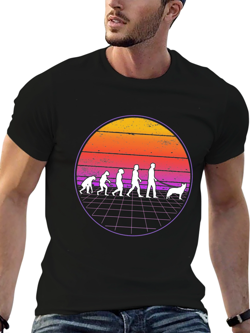Camiseta Evolución Humana y Perro Retro