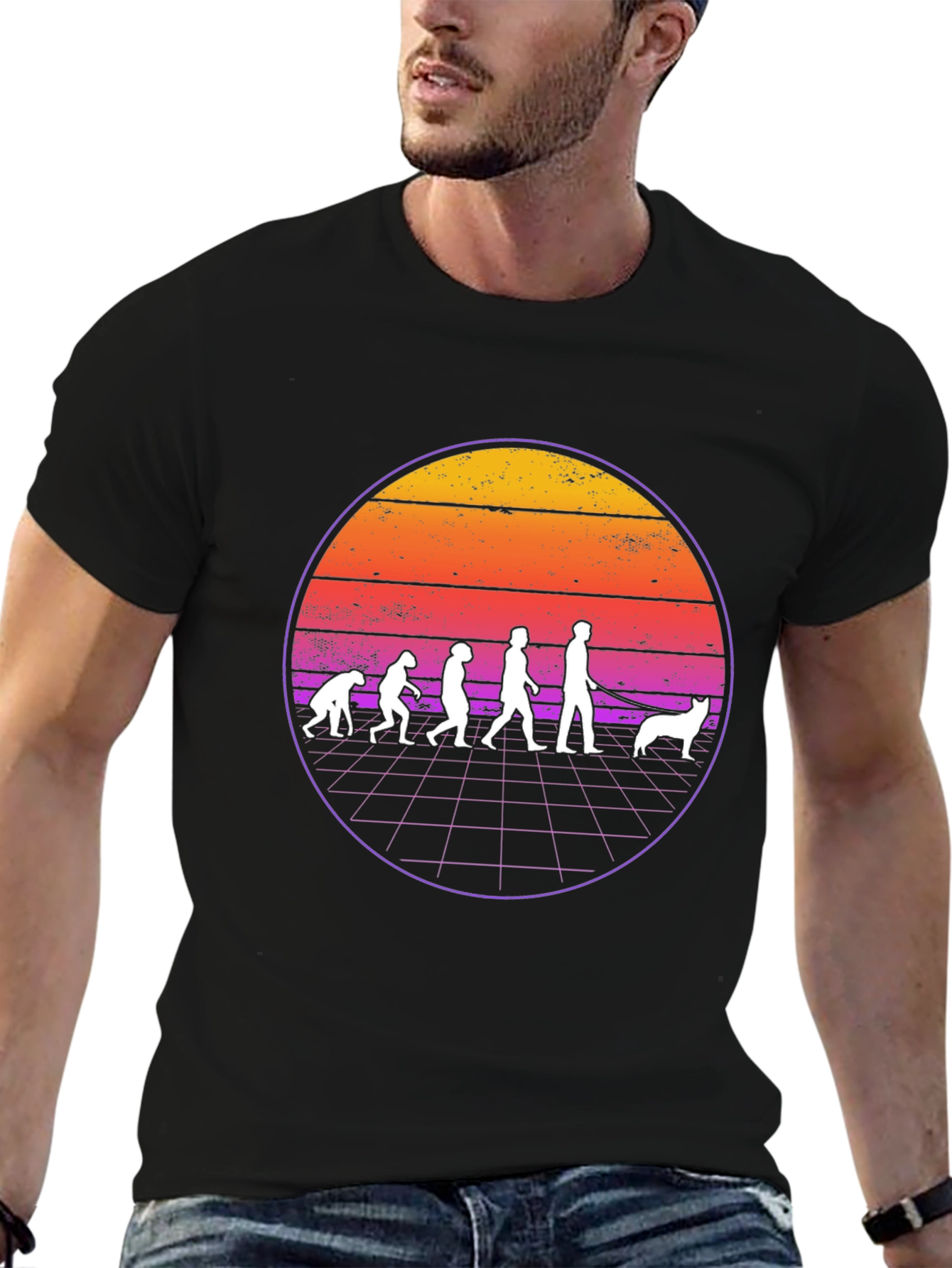 Camiseta Evolución Humana y Perro Retro