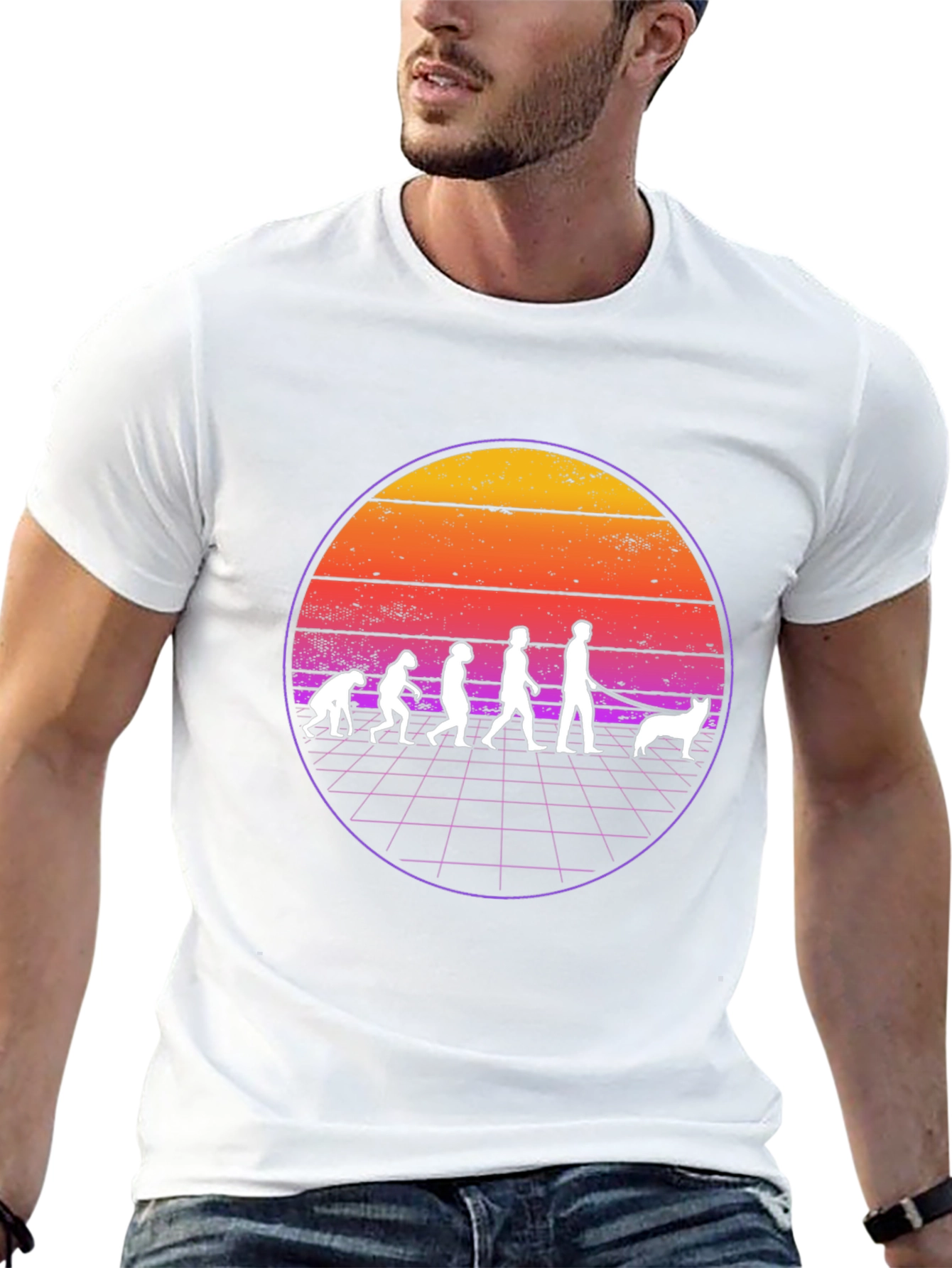 Camiseta Evolución Humana y Perro Retro