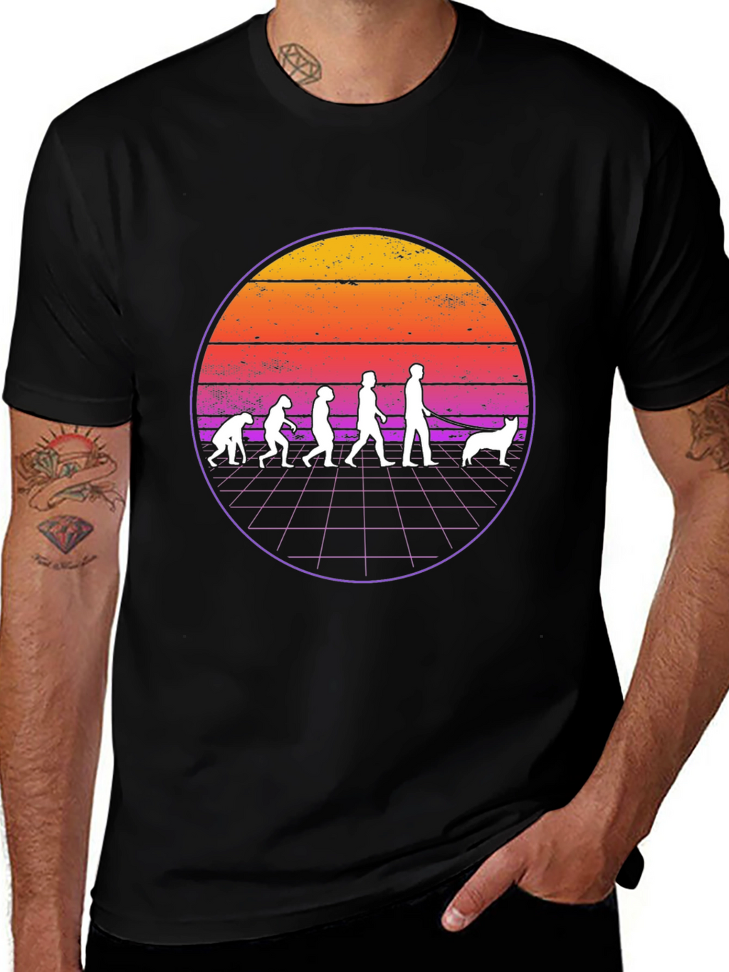 Camiseta Evolución Humana y Perro Retro