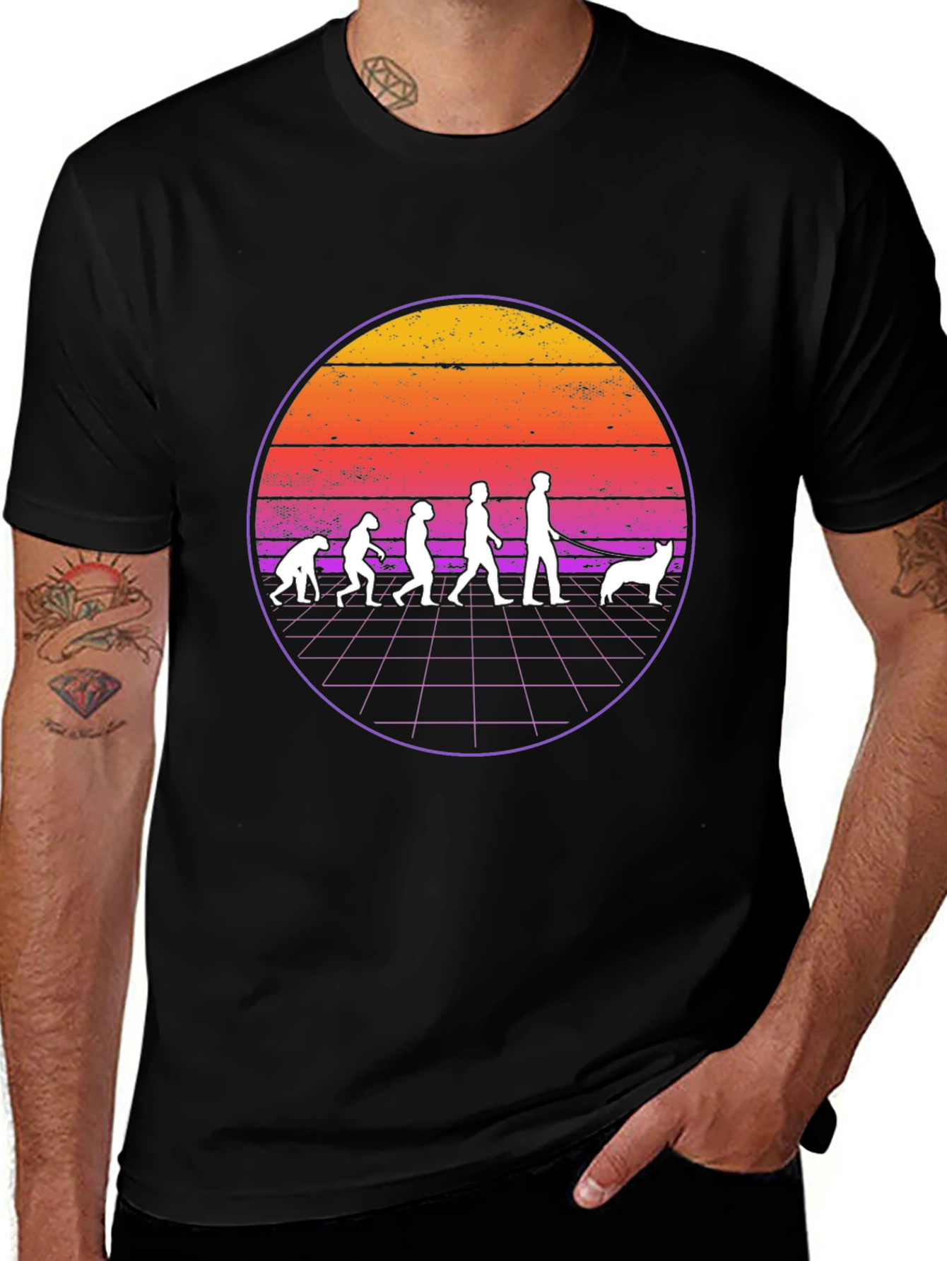 Camiseta Evolución Humana y Perro Retro