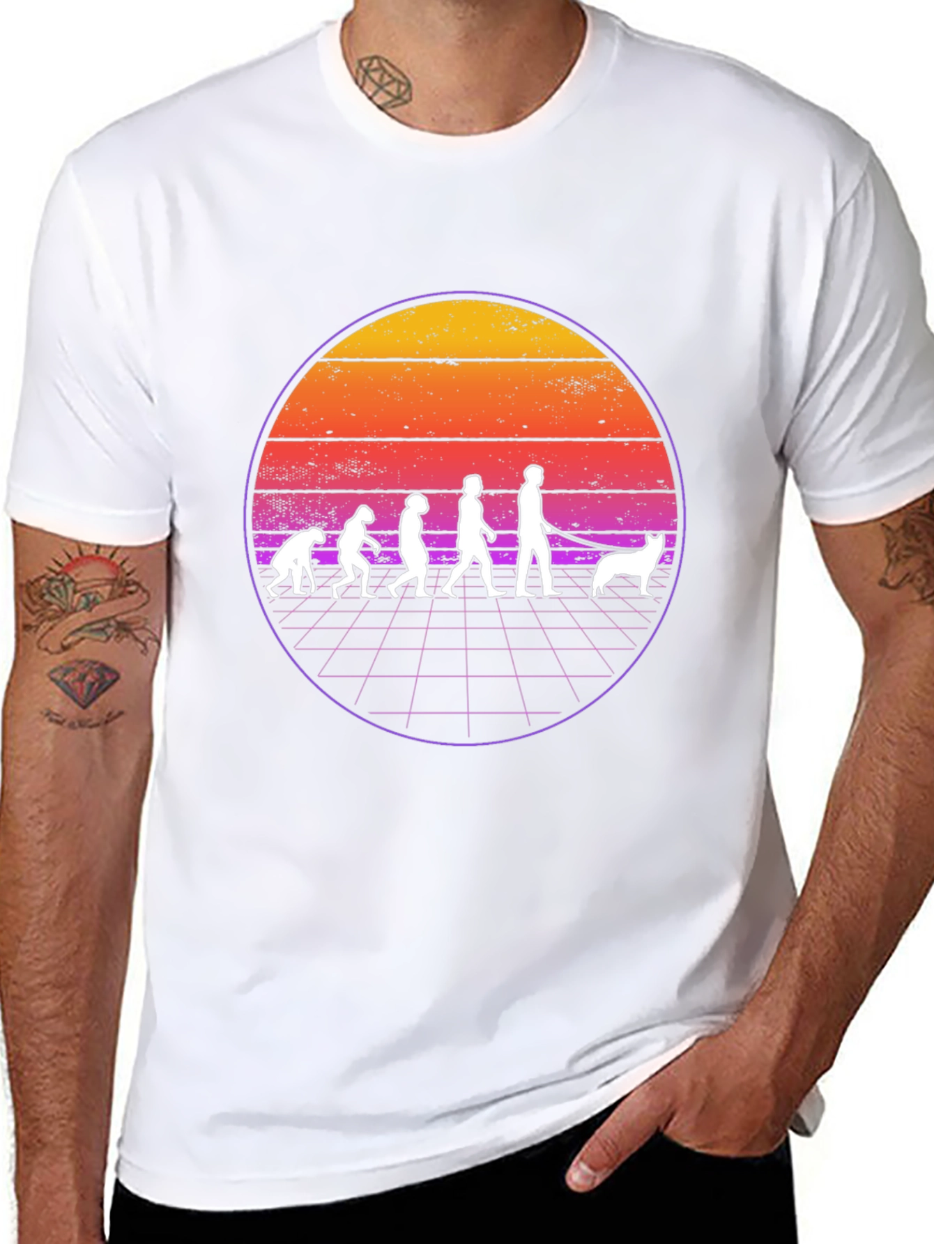Camiseta Evolución Humana y Perro Retro