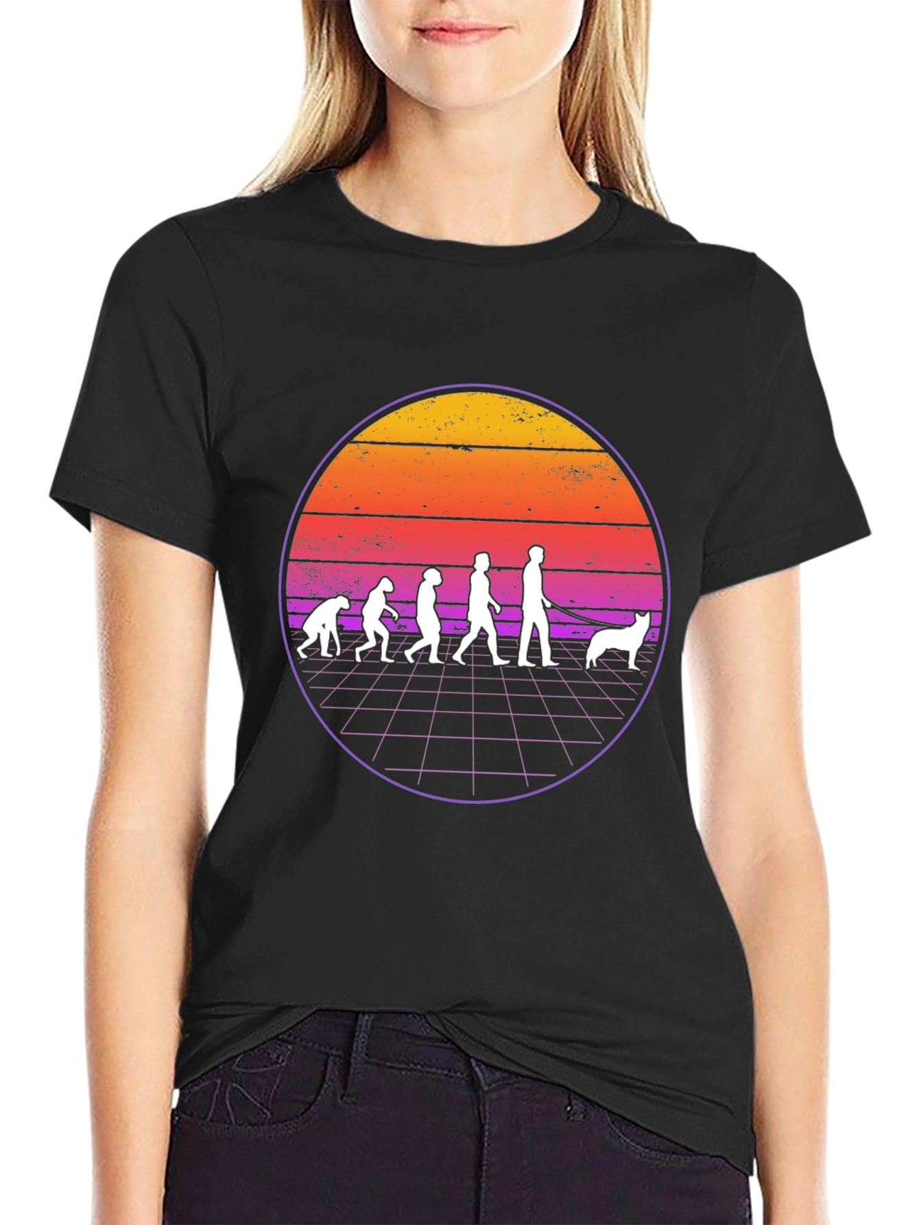 Camiseta Evolución Humana y Perro Retro