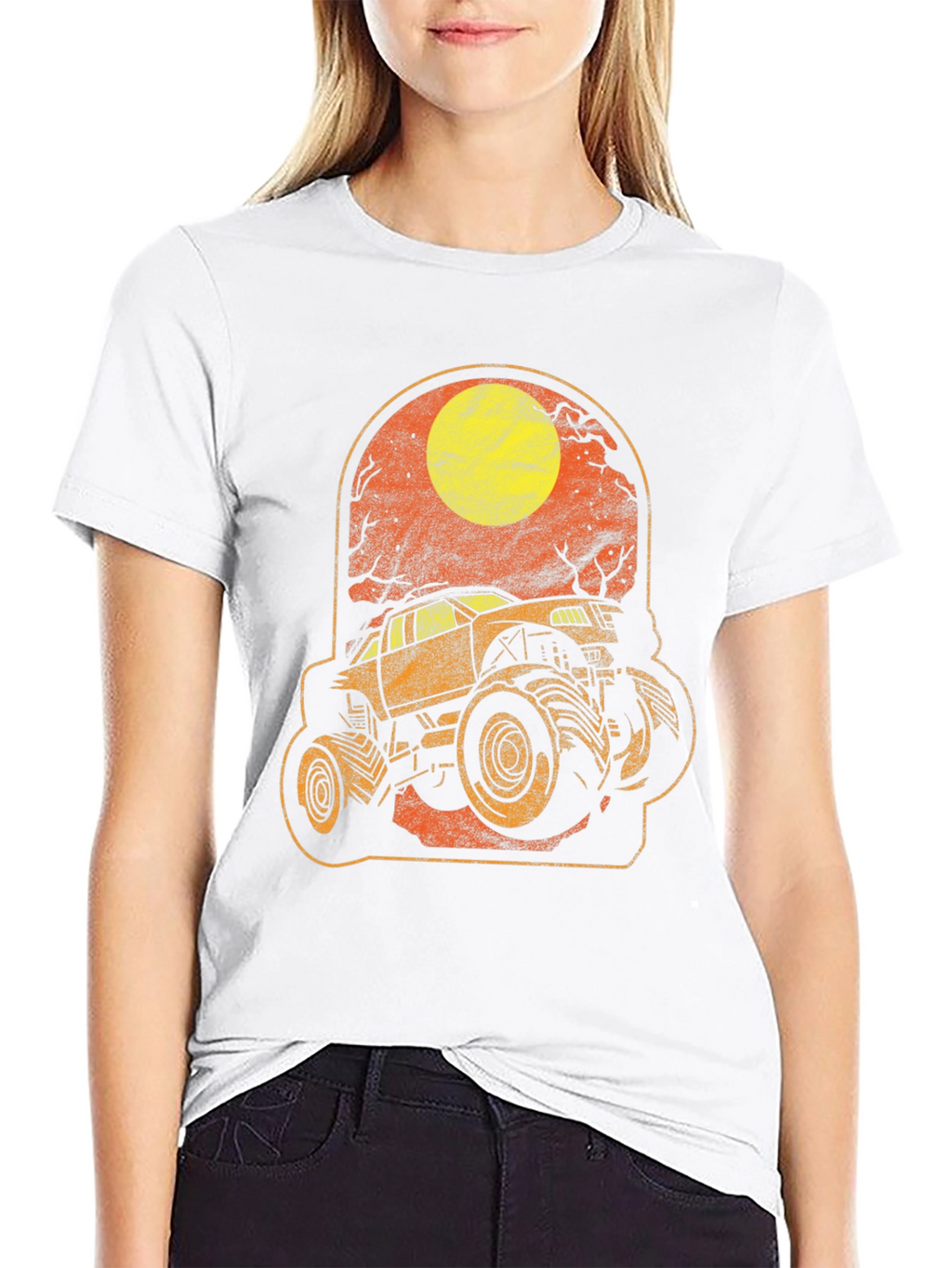 Camiseta Hombre Gráfico Camion Monstruo Luna Halloween