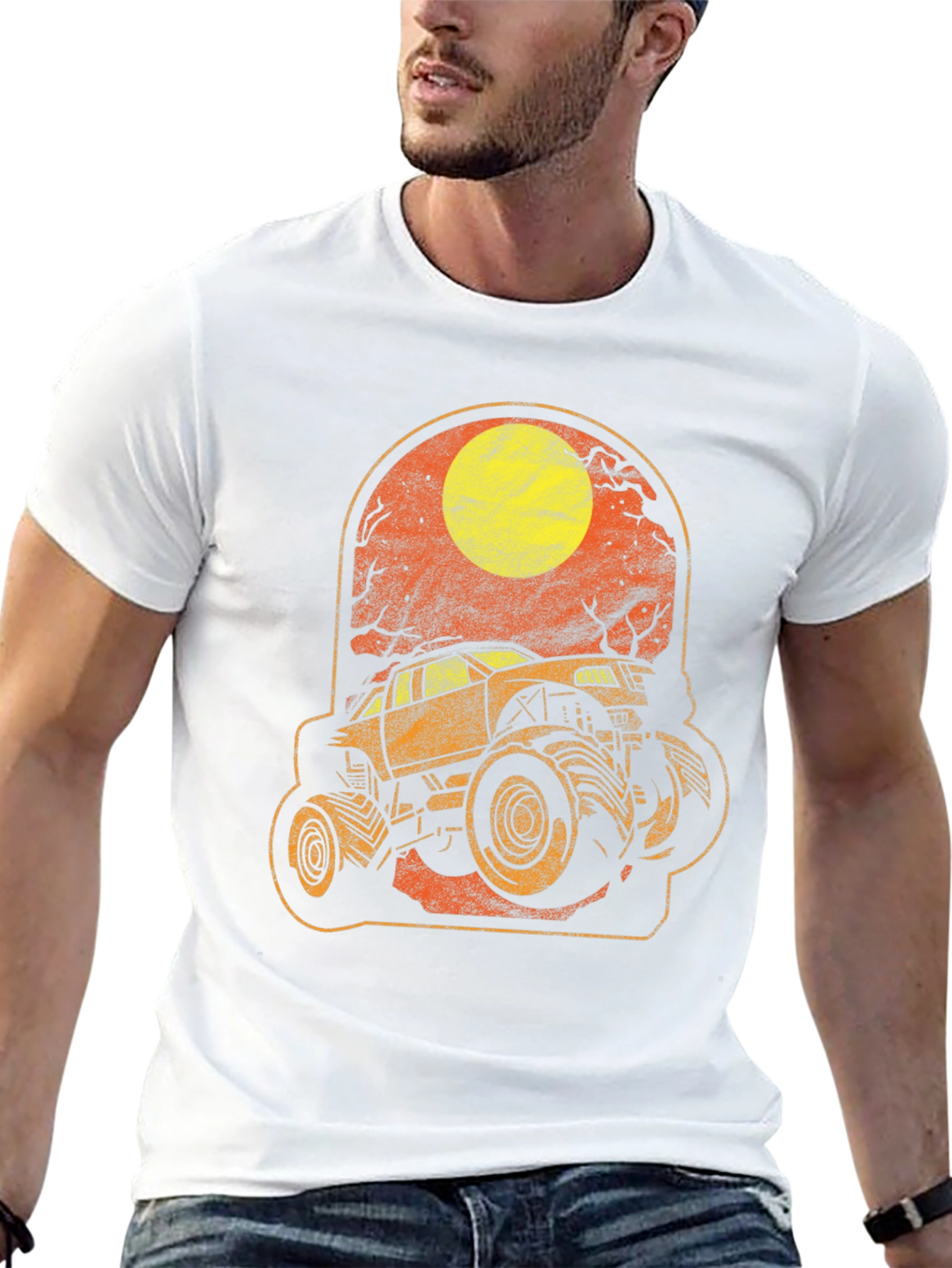 Camiseta Hombre Gráfico Camion Monstruo Luna Halloween