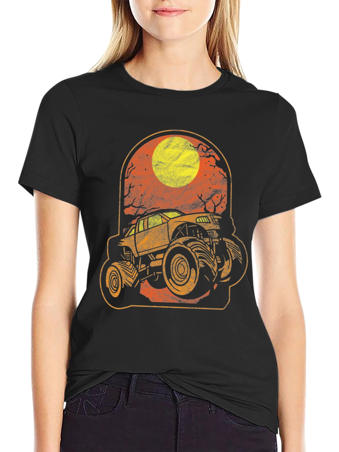 Camiseta Hombre Gráfico Camion Monstruo Luna Halloween