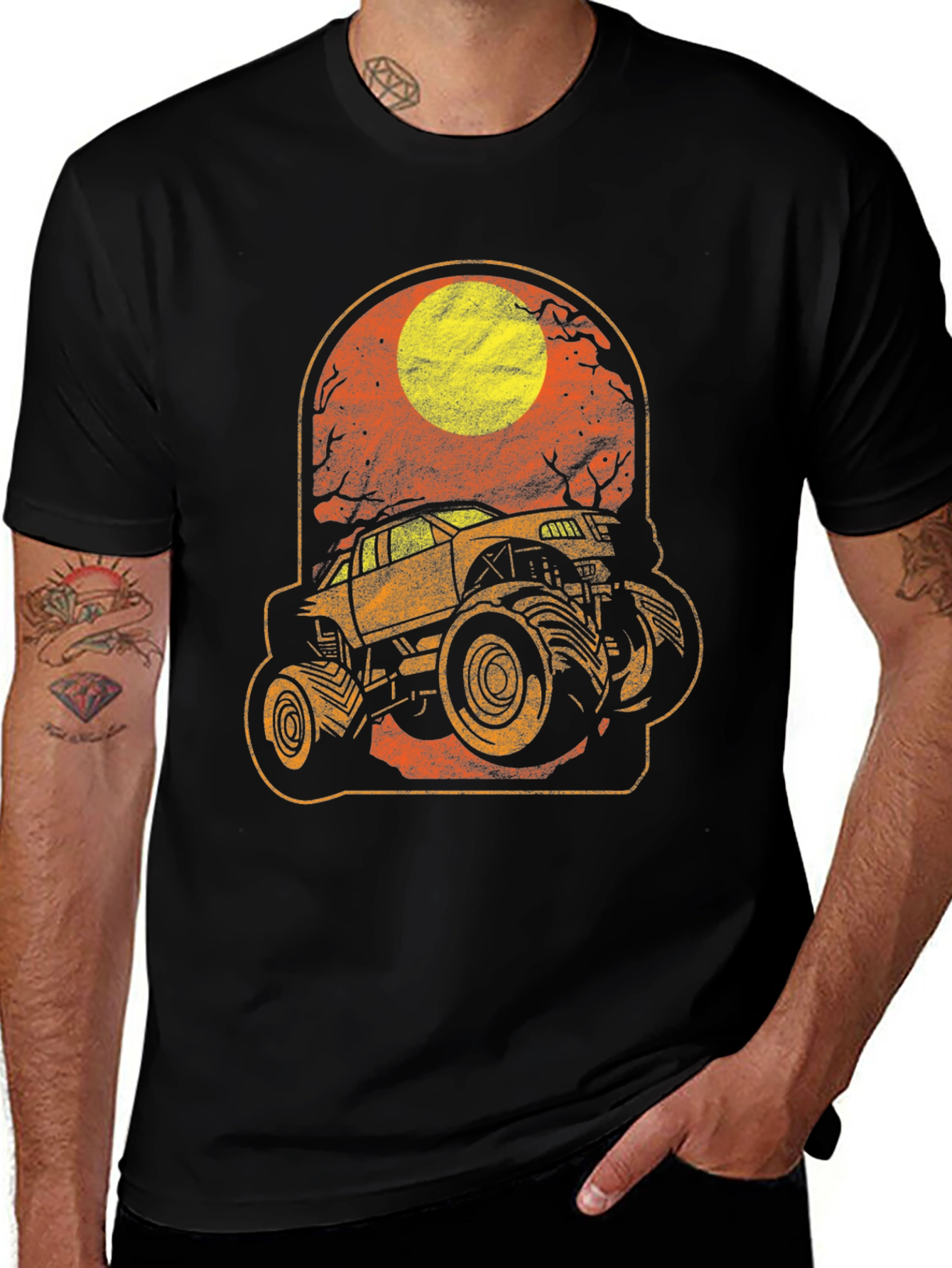 Camiseta Hombre Gráfico Camion Monstruo Luna Halloween